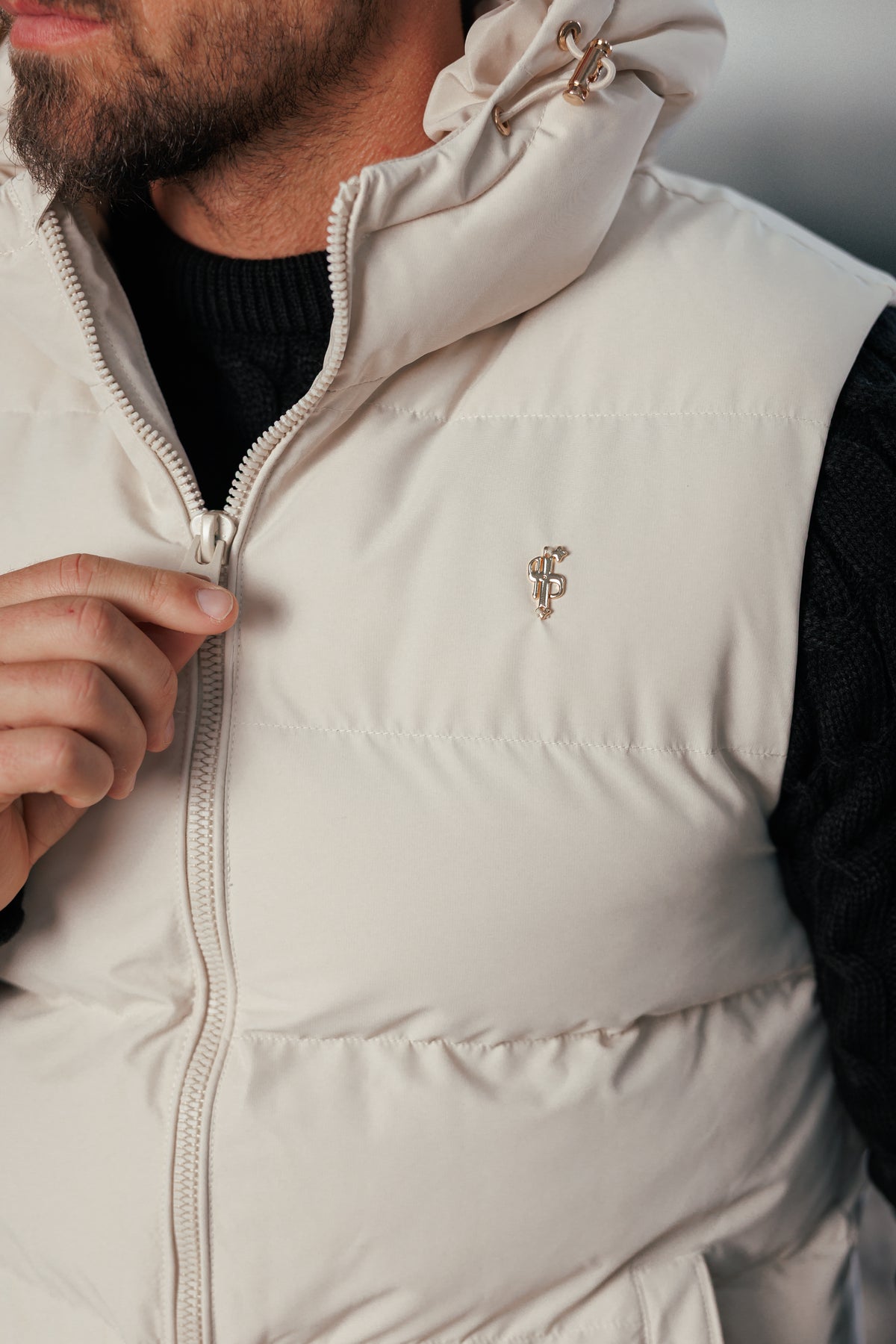 Light Beige Padded Hooded Gilet - FSN243 (PRE ORDER 24TH OCTOBER)