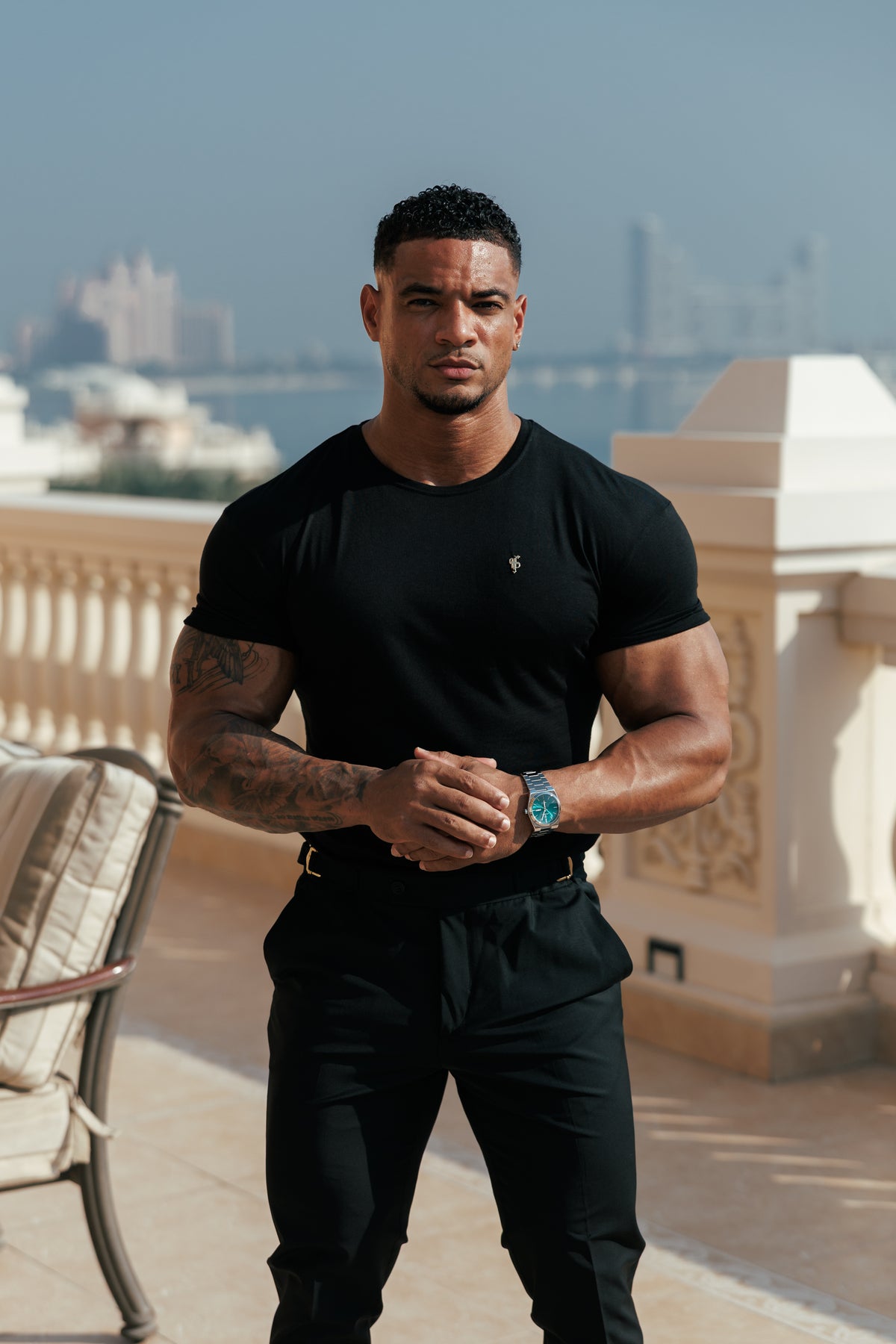 Black Bamboo Crew Tshirt with Gold Metal Emblem Decal FSH1382 (PRE ORDER 30TH OCTOBER)