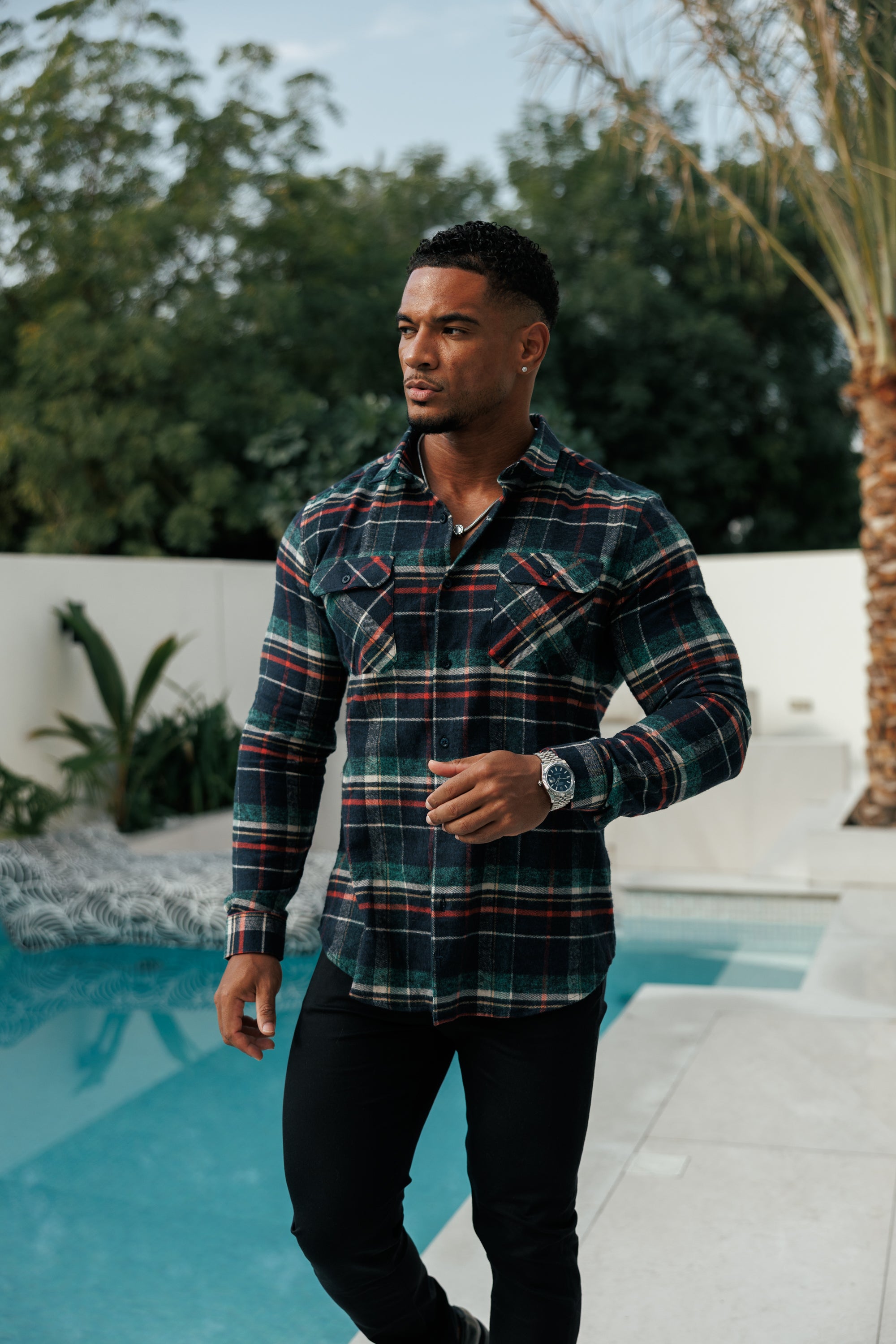 Navy / Green / Rust Check Shacket With Double Pockets - FS1198