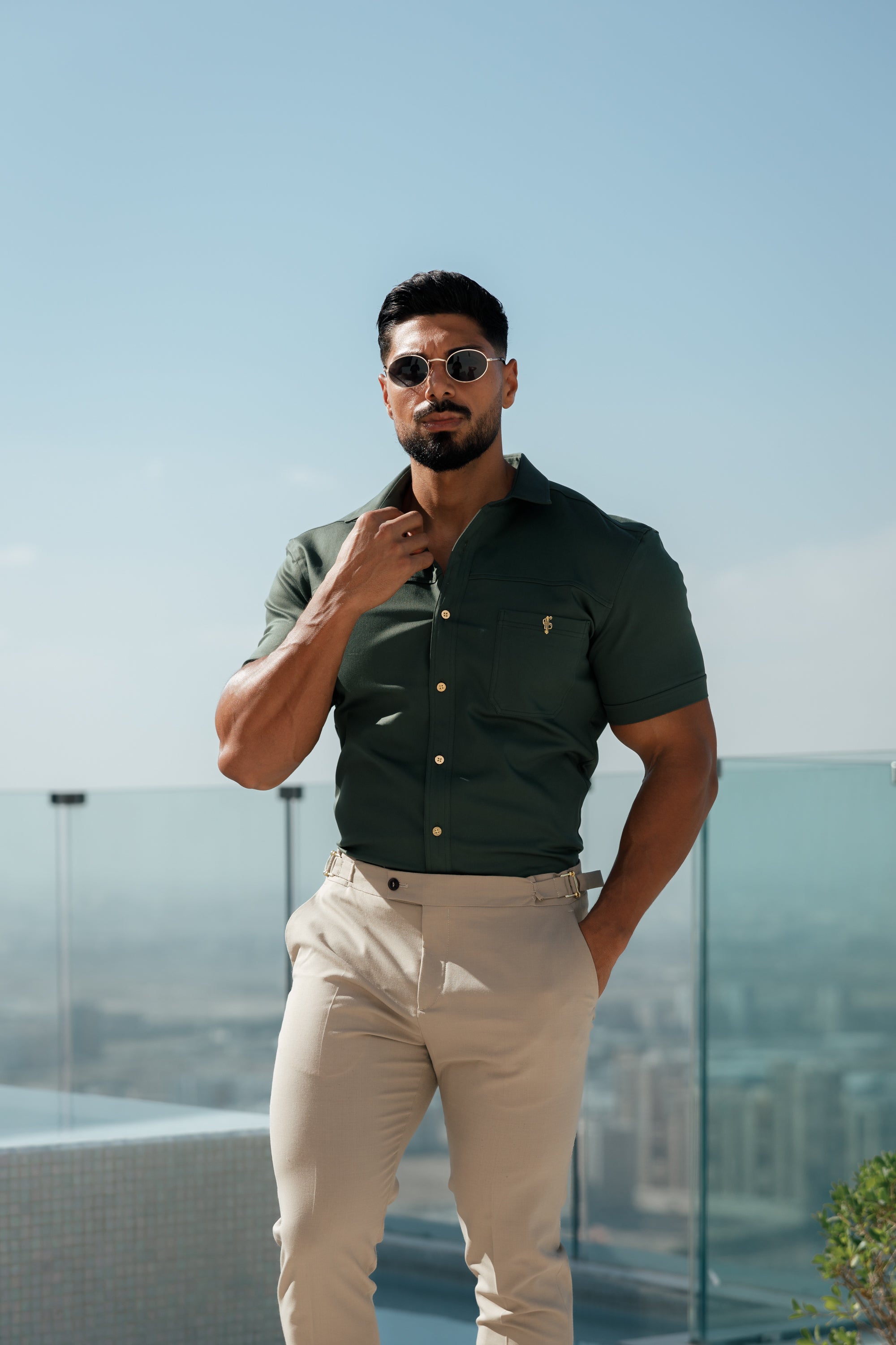 Slim Formal Beige Stretch Trousers With Gold Waist Adjusters - FST017