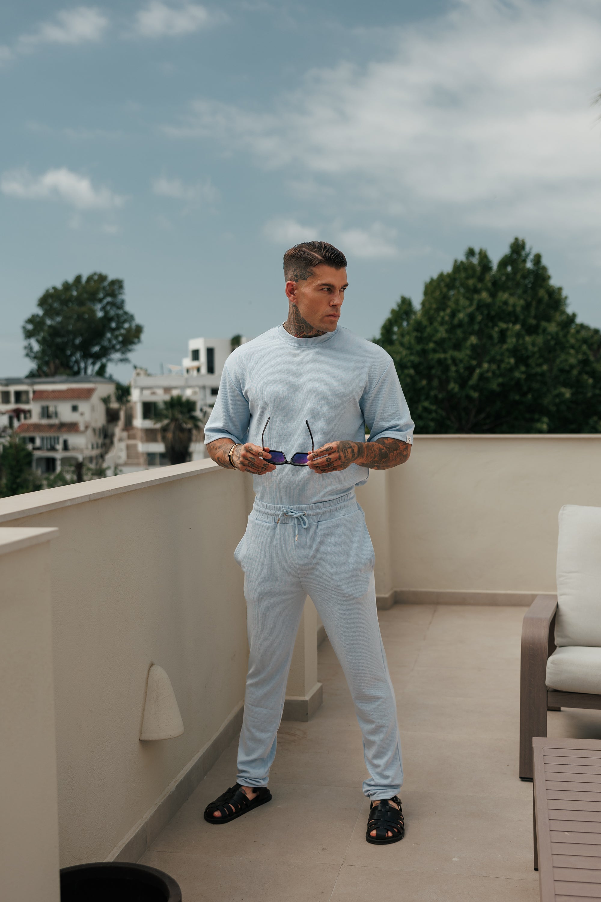 Jersey Cord Light Blue Oversized T-Shirt - FSR106