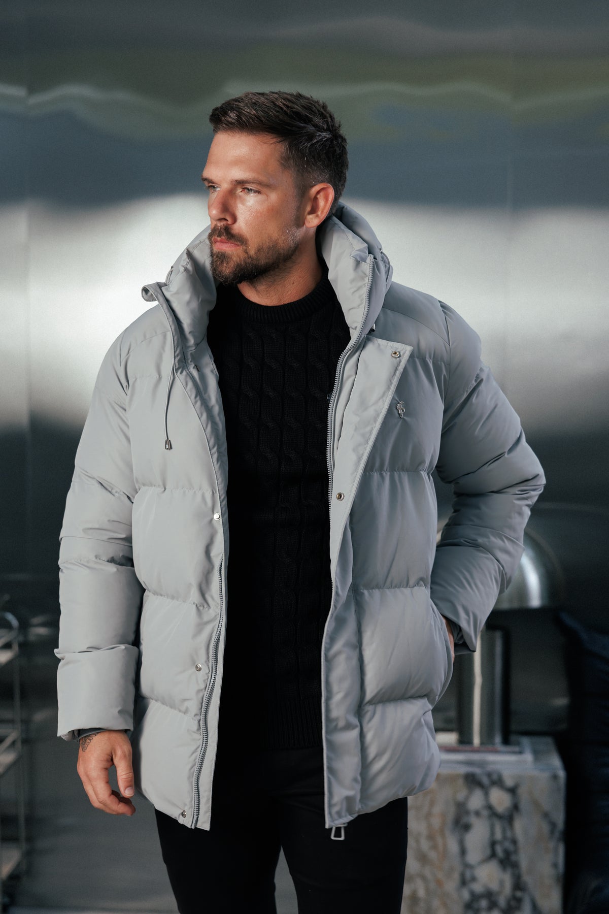 Mid Grey Padded Coat with Hood - FSN240 (PRE ORDER 24TH OCTOBER)