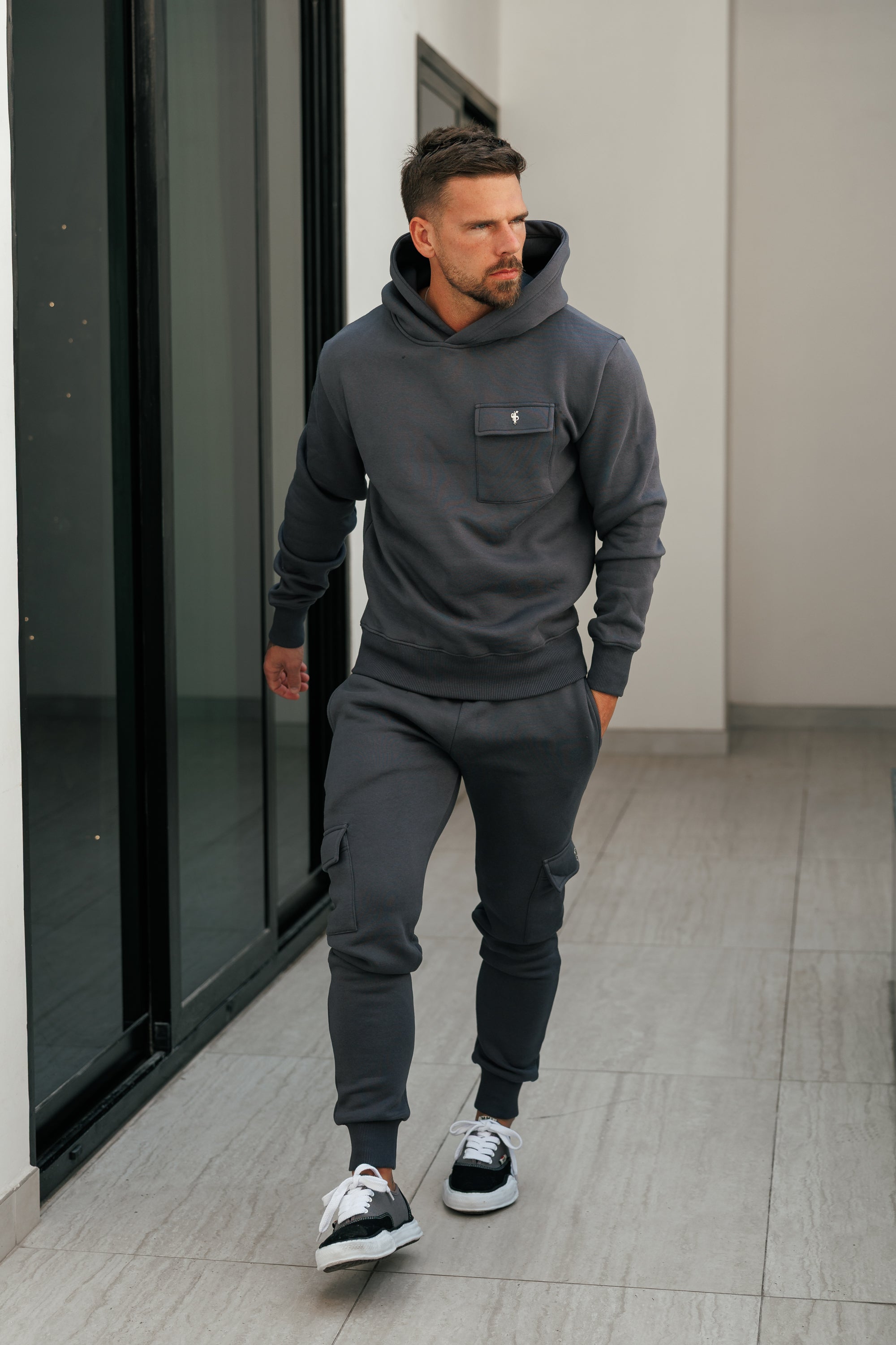 Charcoal / Silver Cargo Tracksuit Bottoms - FSR035 (PRE ORDER 24TH AUGUST)