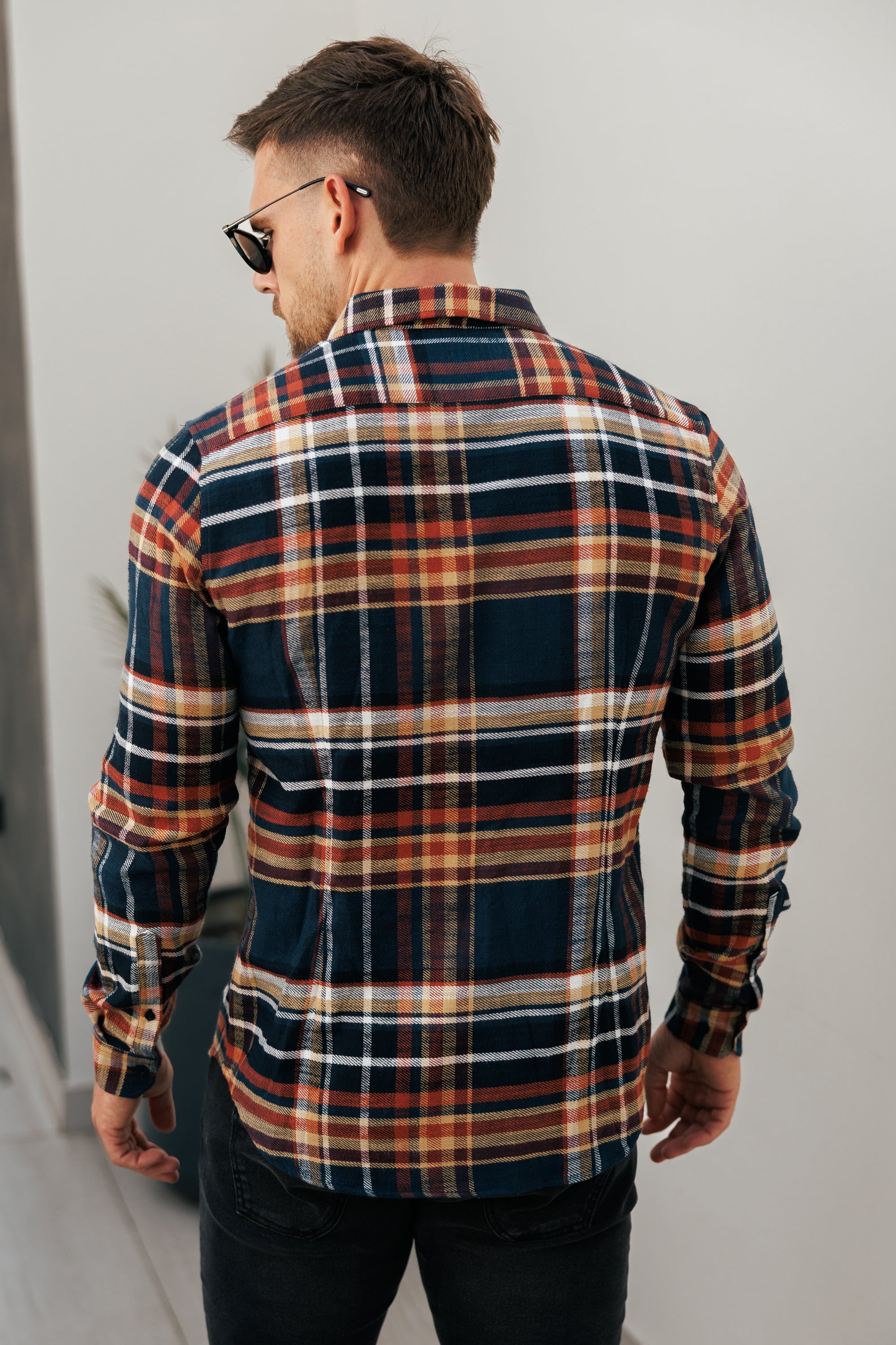 Navy / Tan Check Shacket With Double Pockets - FS1197