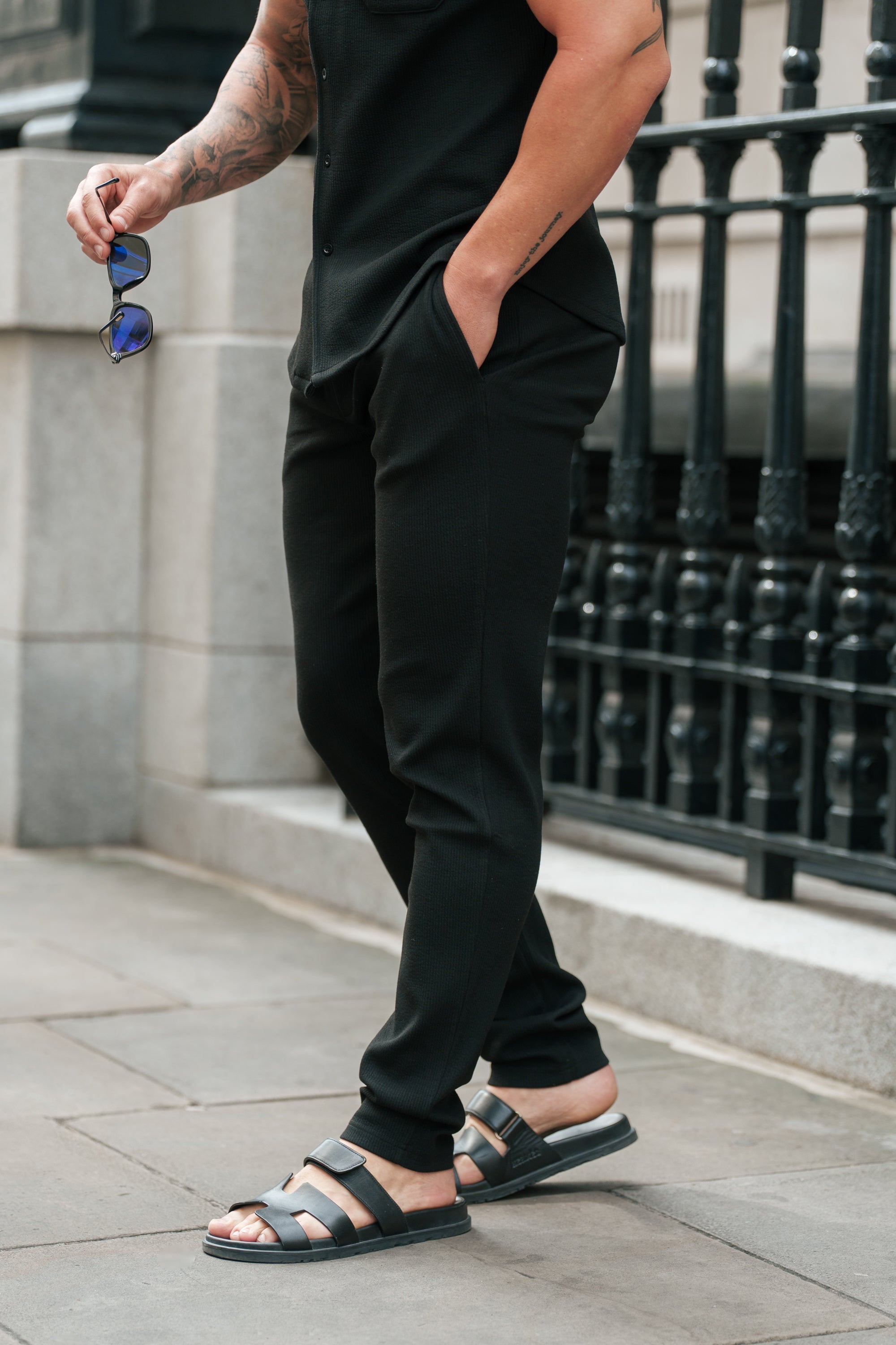 Jersey Cord Slim Black Trousers - FSR016 (PRE ORDER 15TH JUNE)