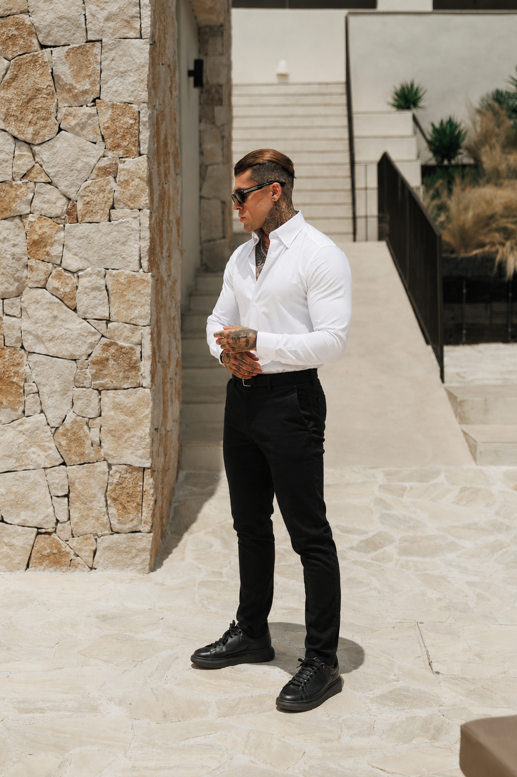 Black Chino Trousers With Belt Loops - FSH1490