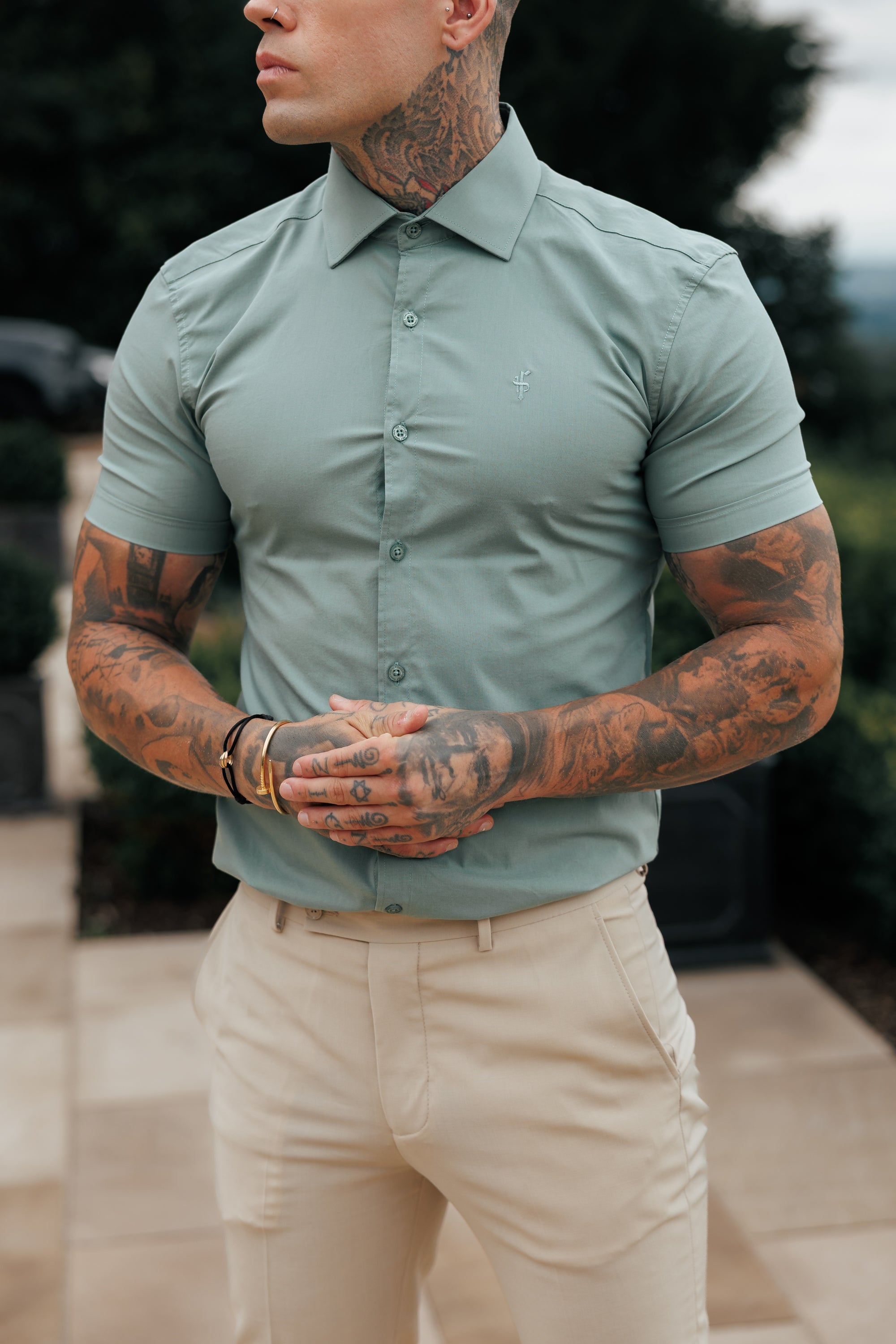 Muscle Fit Advanced Stretch Khaki Short Sleeve with Cutaway Collar - FS1204