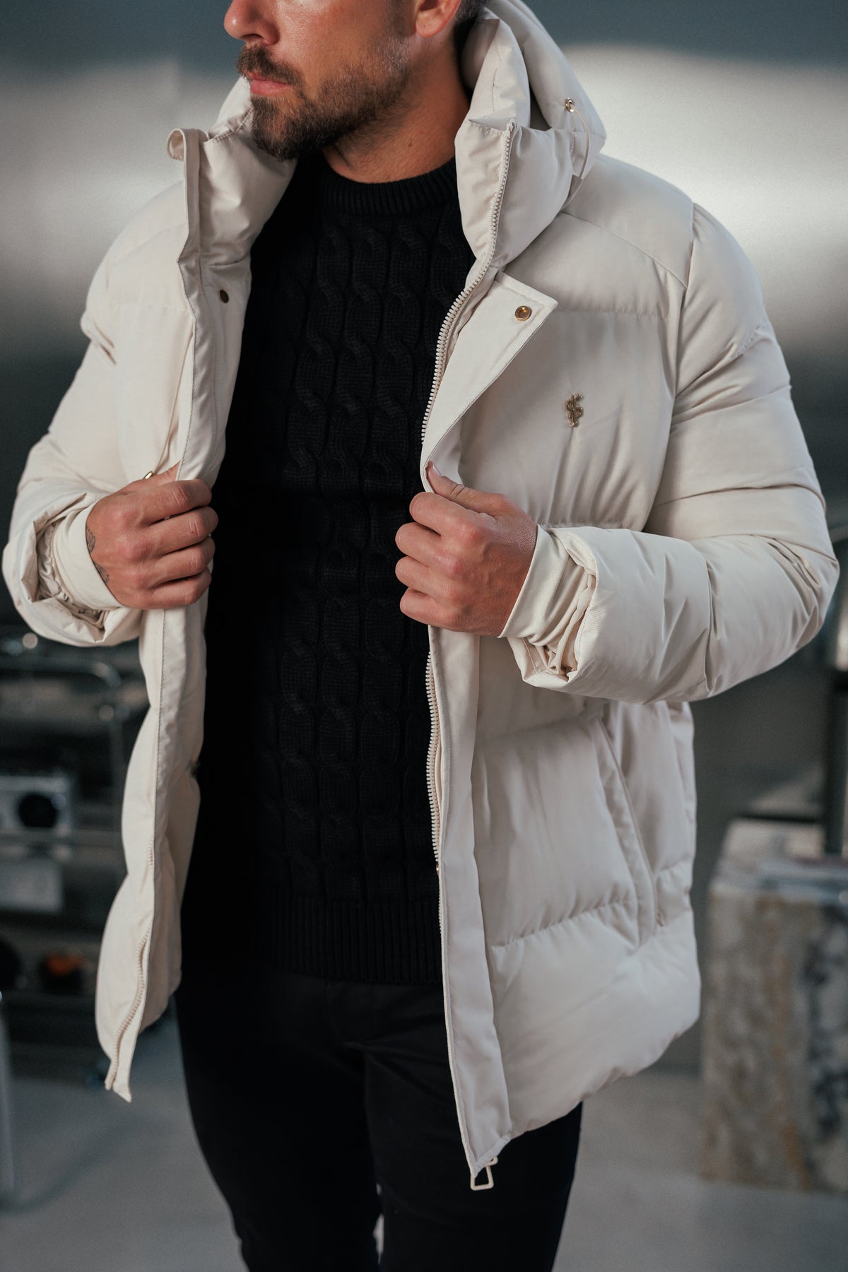 Light Beige Padded Coat with Hood - FSN239 (PRE ORDER 24TH OCTOBER)