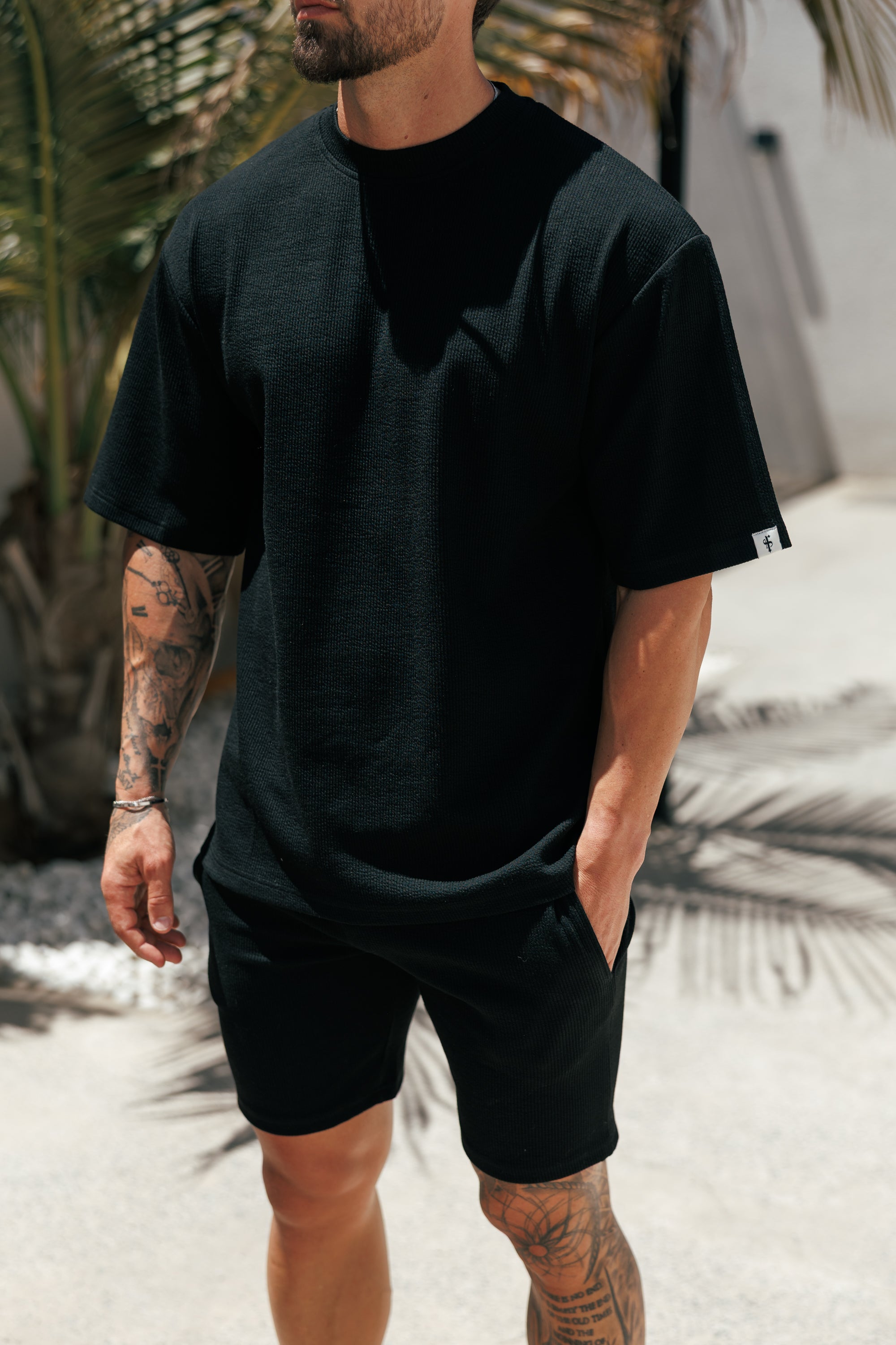Jersey Cord Black Oversized T-Shirt - FSR102 (PRE ORDER 18TH JULY)