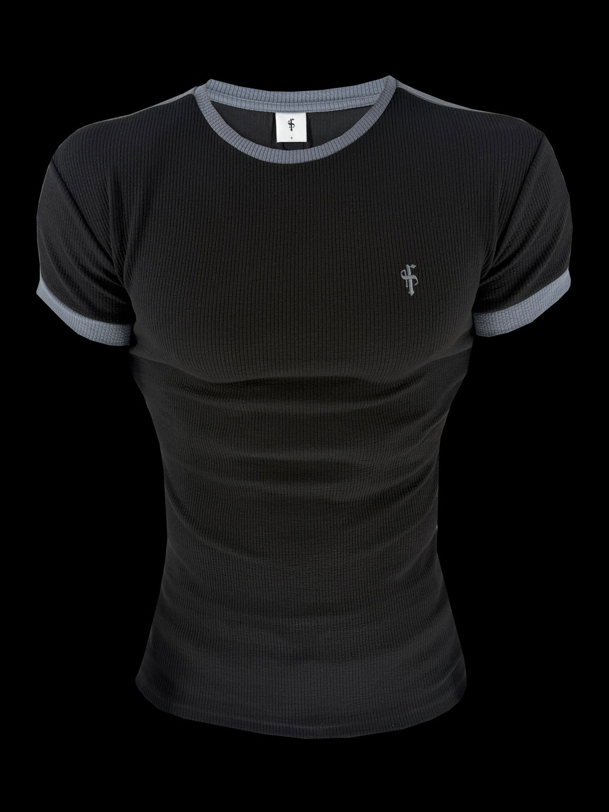 Black / Gunmetal Jersey Cord Contrast T-Shirt - FSR143
