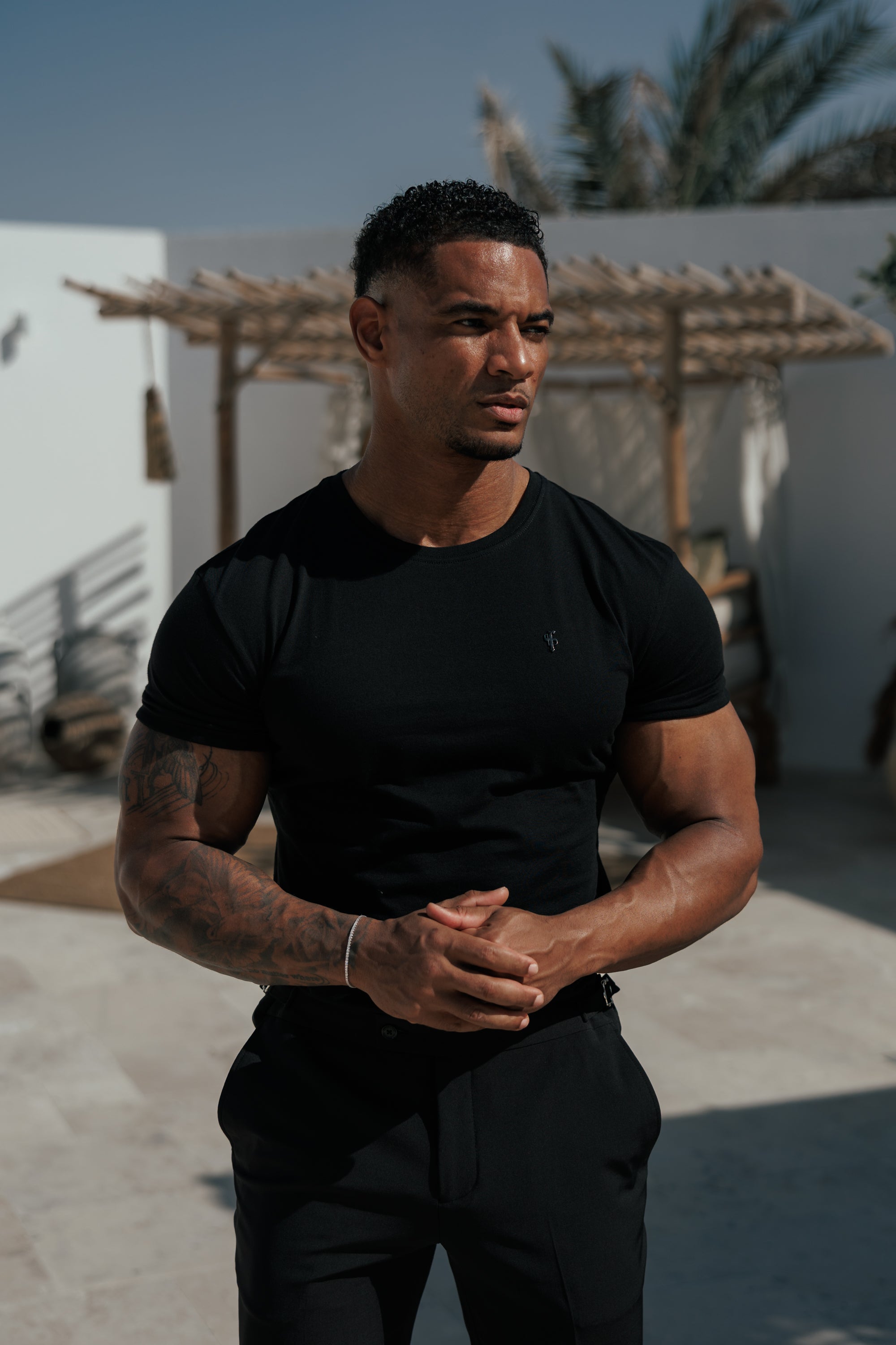 Black Crew Tshirt with Black Metal Emblem Decal FSH1454 (PRE ORDER 11TH MAY)