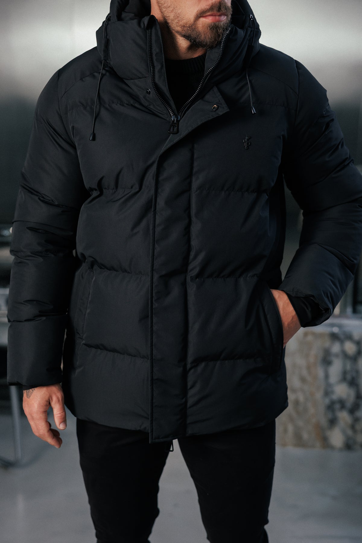 Black Padded Coat with Hood - FSN234E (PRE ORDER 24TH OCTOBER)