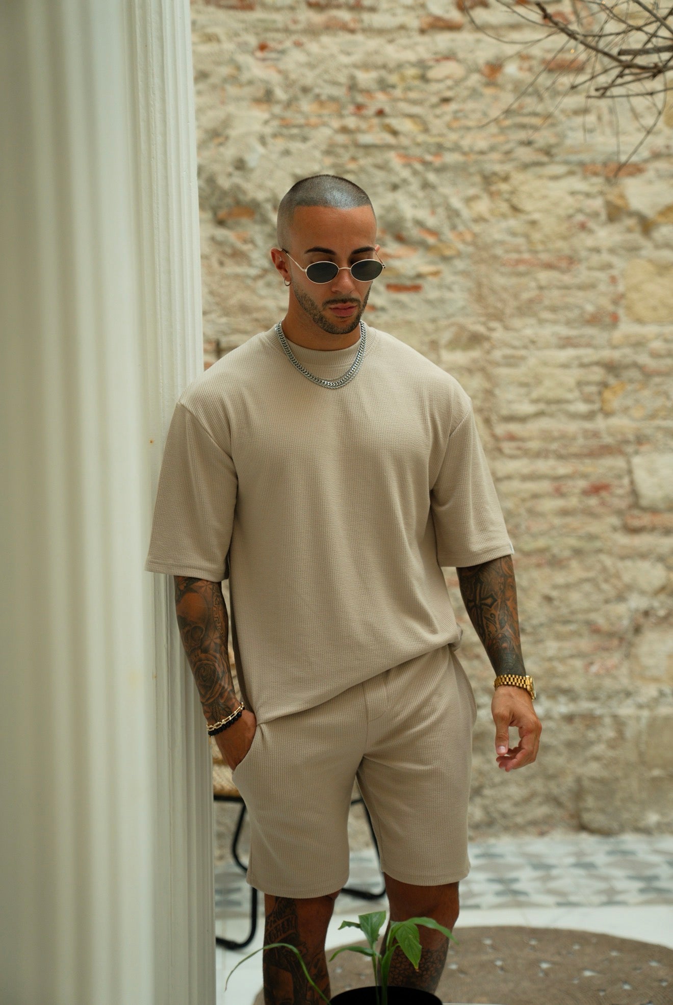 Jersey Cord Beige Oversized T-Shirt - FSR105