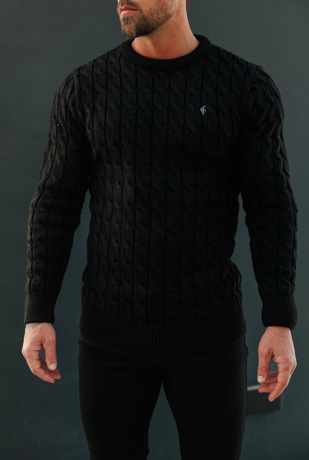 Chunky Cable Weave Knit Black Jumper - FSA055