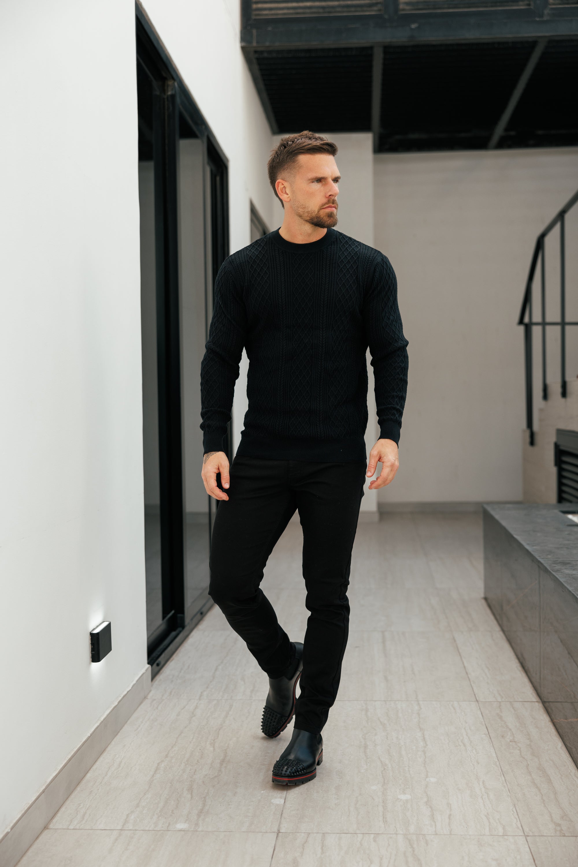 Fine Knit Diamond Black Jumper Long Sleeve - FSA006