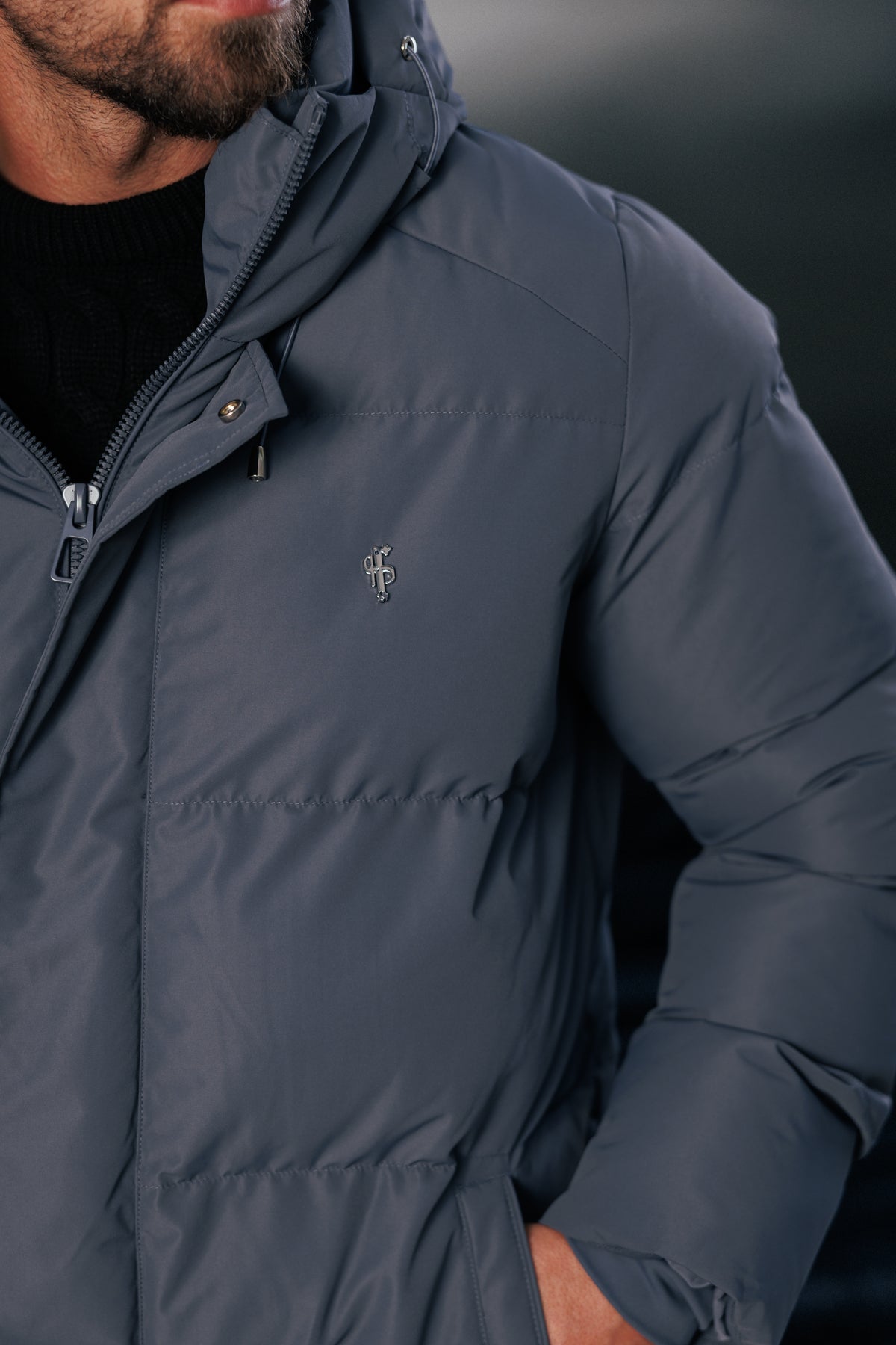 Gunmetal Padded Coat with Hood - FSN237 (PRE ORDER 24TH OCTOBER)