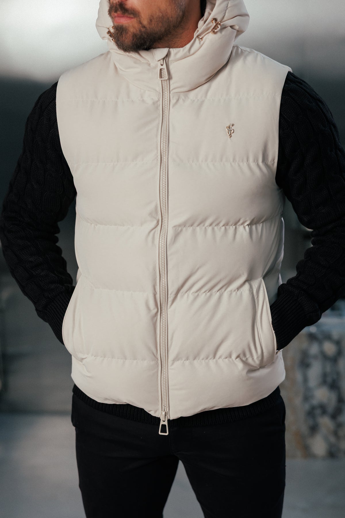 Light Beige Padded Hooded Gilet - FSN243 (PRE ORDER 24TH OCTOBER)