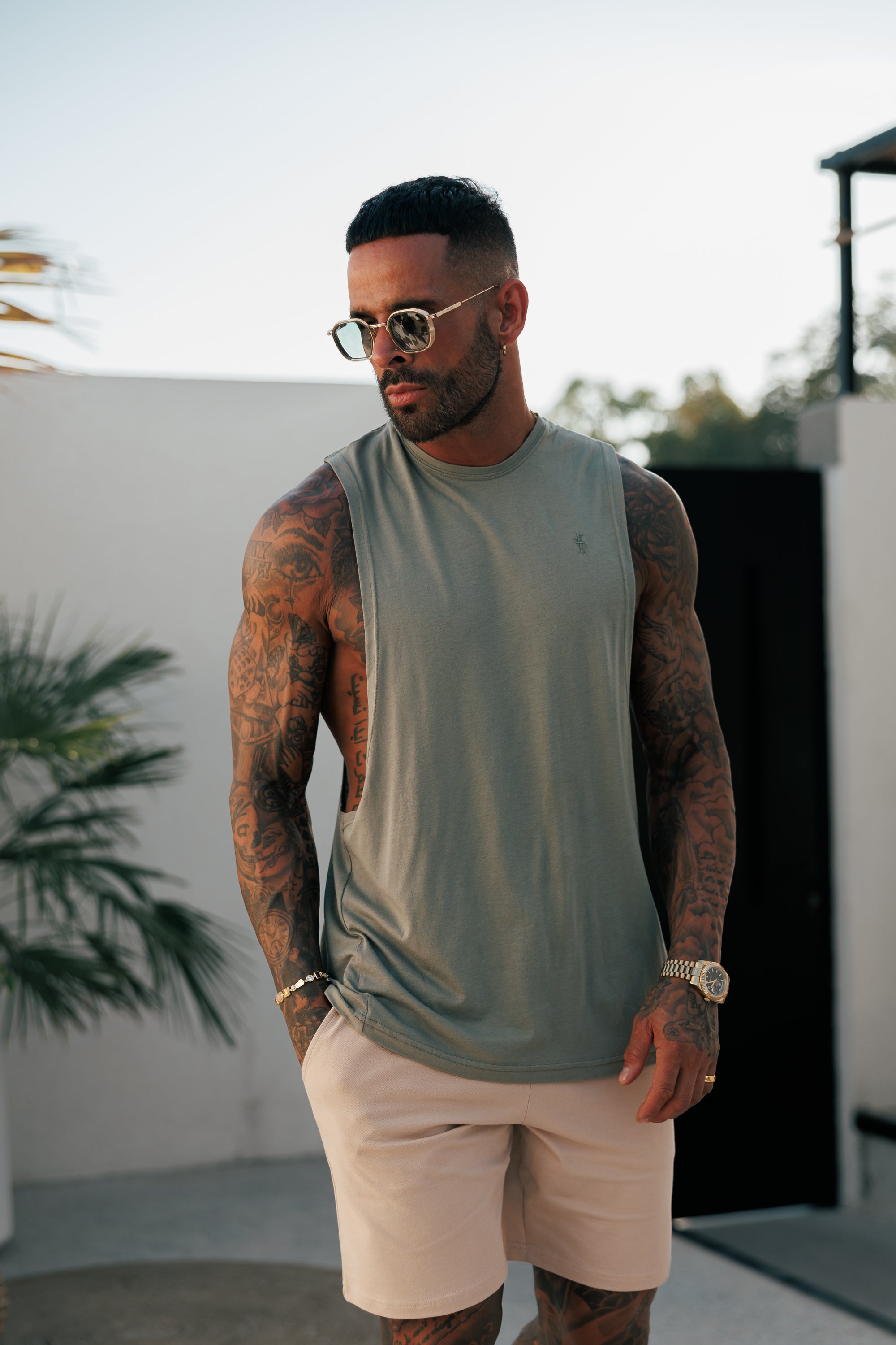 Classic Bamboo Dropped Armhole Olive Vest - FSH1341 (PRE ORDER 11TH JUNE)