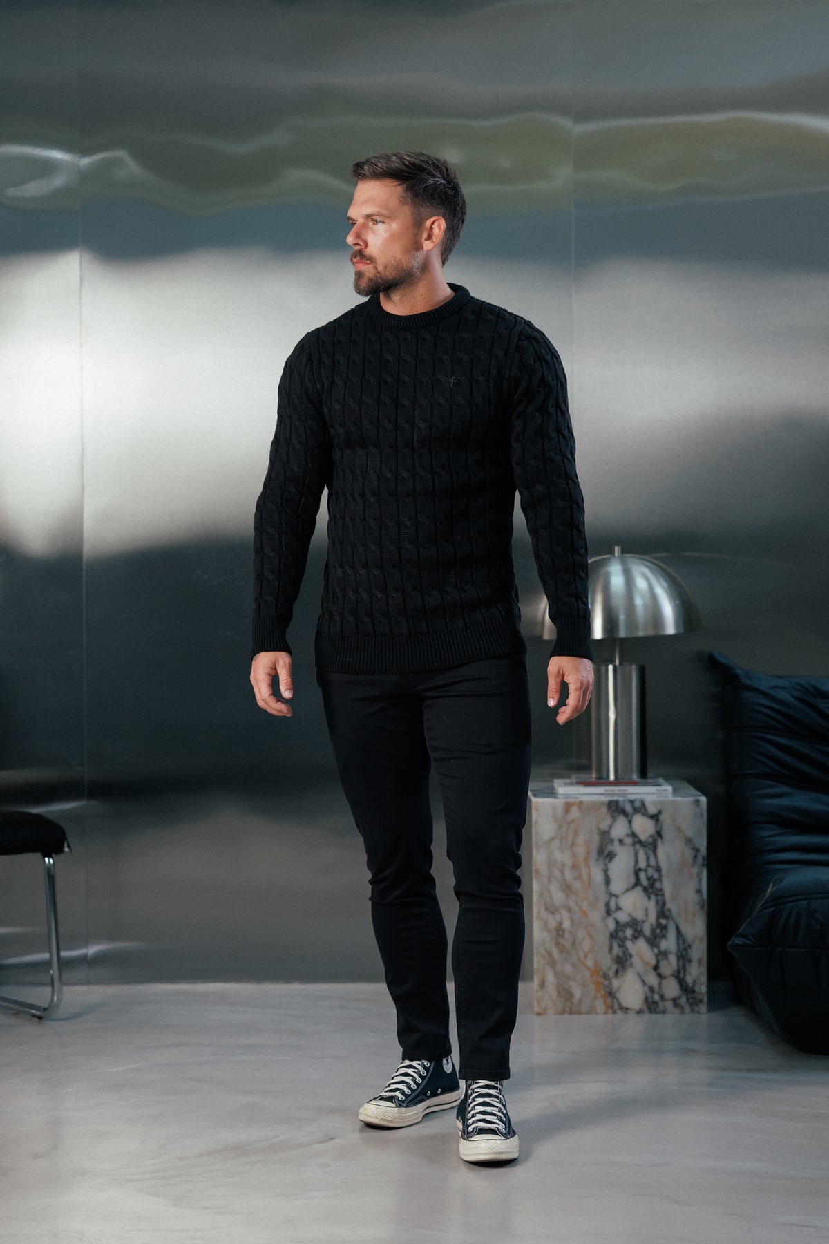 Chunky Cable Weave Knit Black Jumper - FSA055