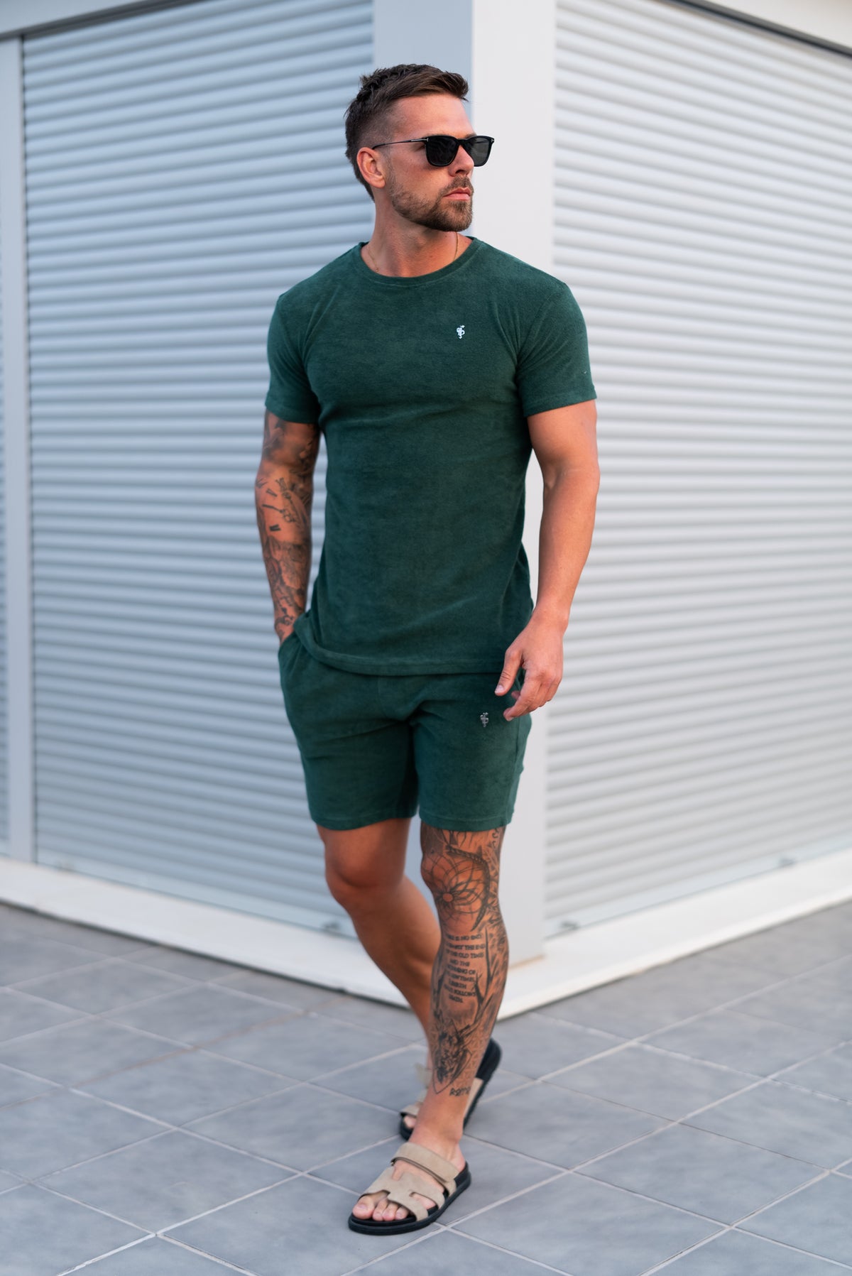 Forest Green / Silver Towelling Crew T Shirt - FSH1347 (PRE ORDER 12TH OCTOBER)