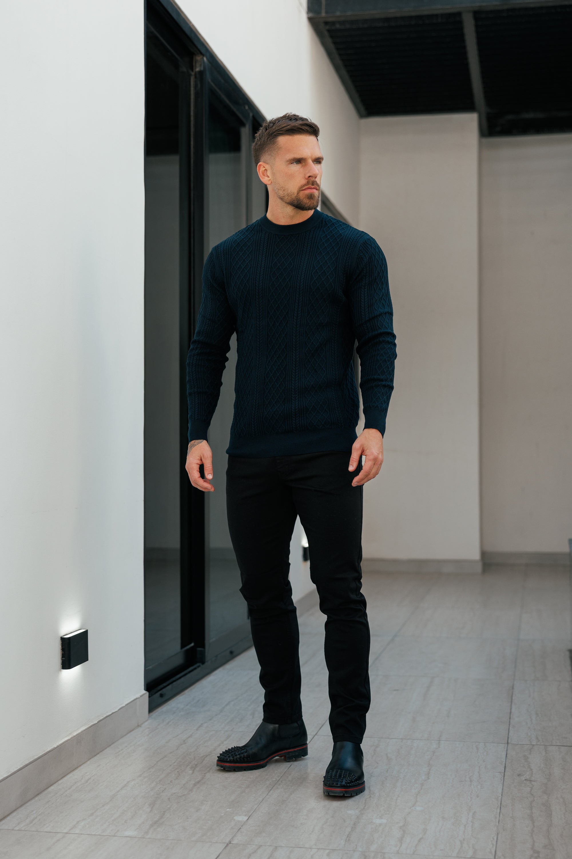 Fine Knit Diamond Navy Jumper Long Sleeve - FSA007