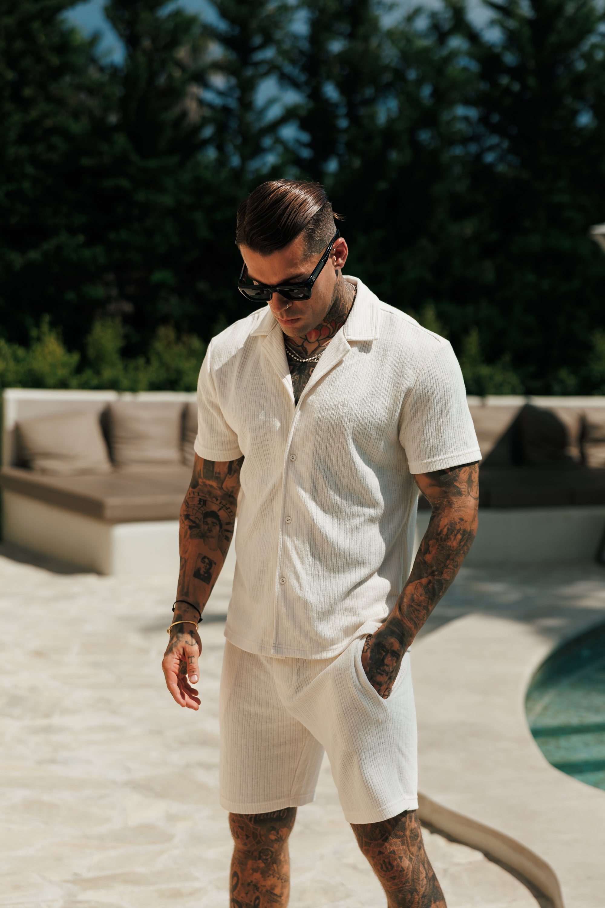 Waffle Shorts With Elasticated Waistband Off White - FSR111