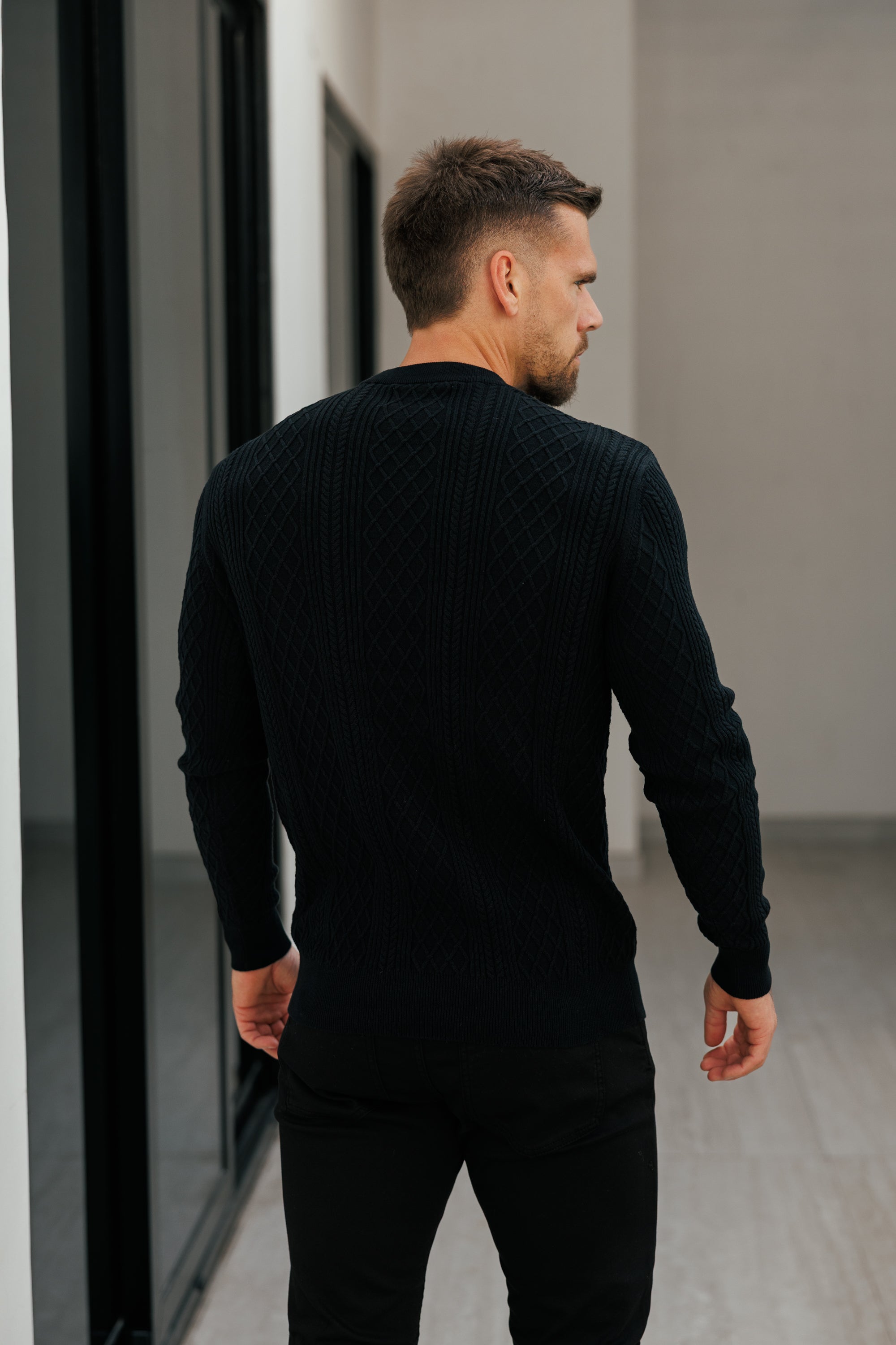 Fine Knit Diamond Black Jumper Long Sleeve - FSA006