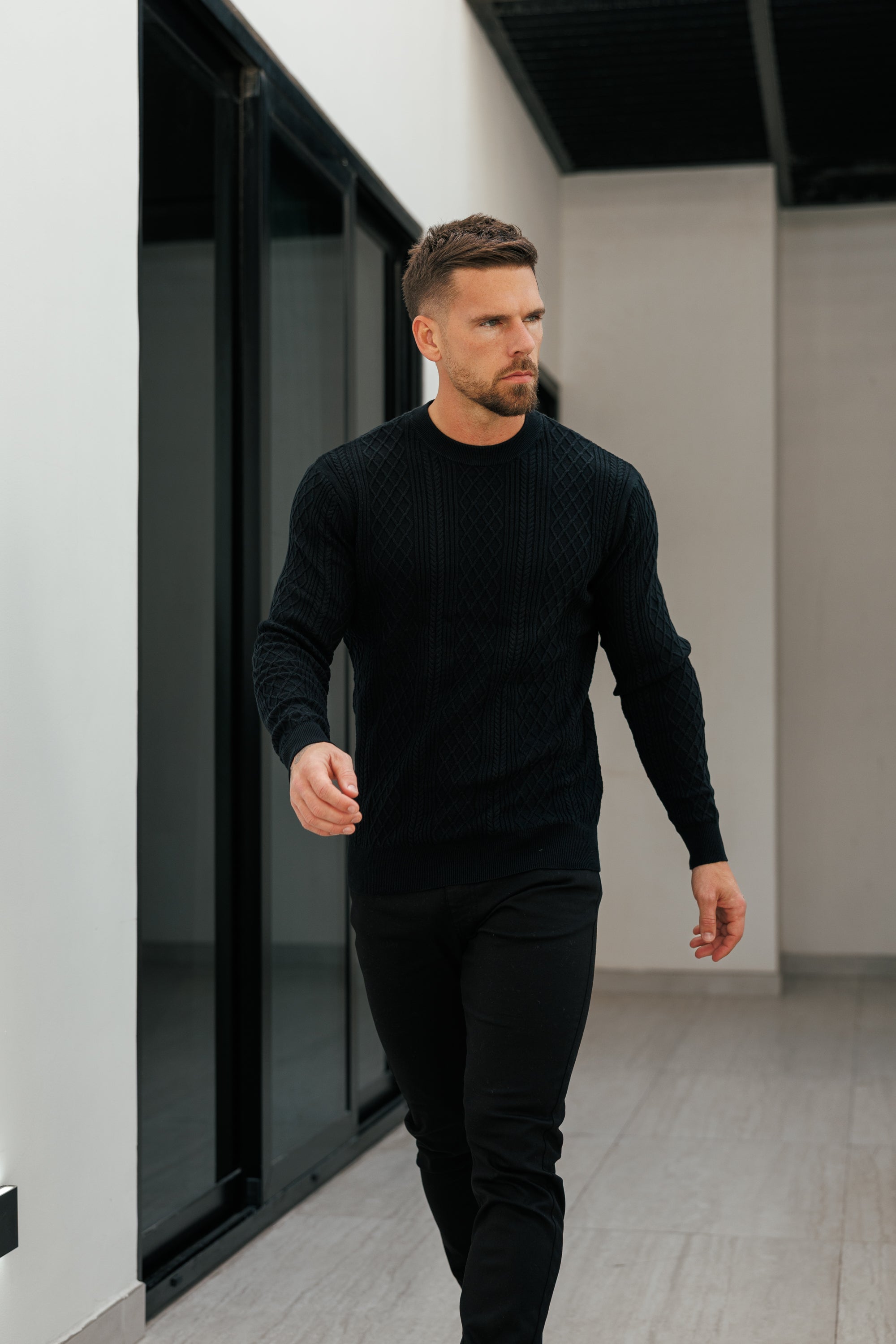 Fine Knit Diamond Black Jumper Long Sleeve - FSA006