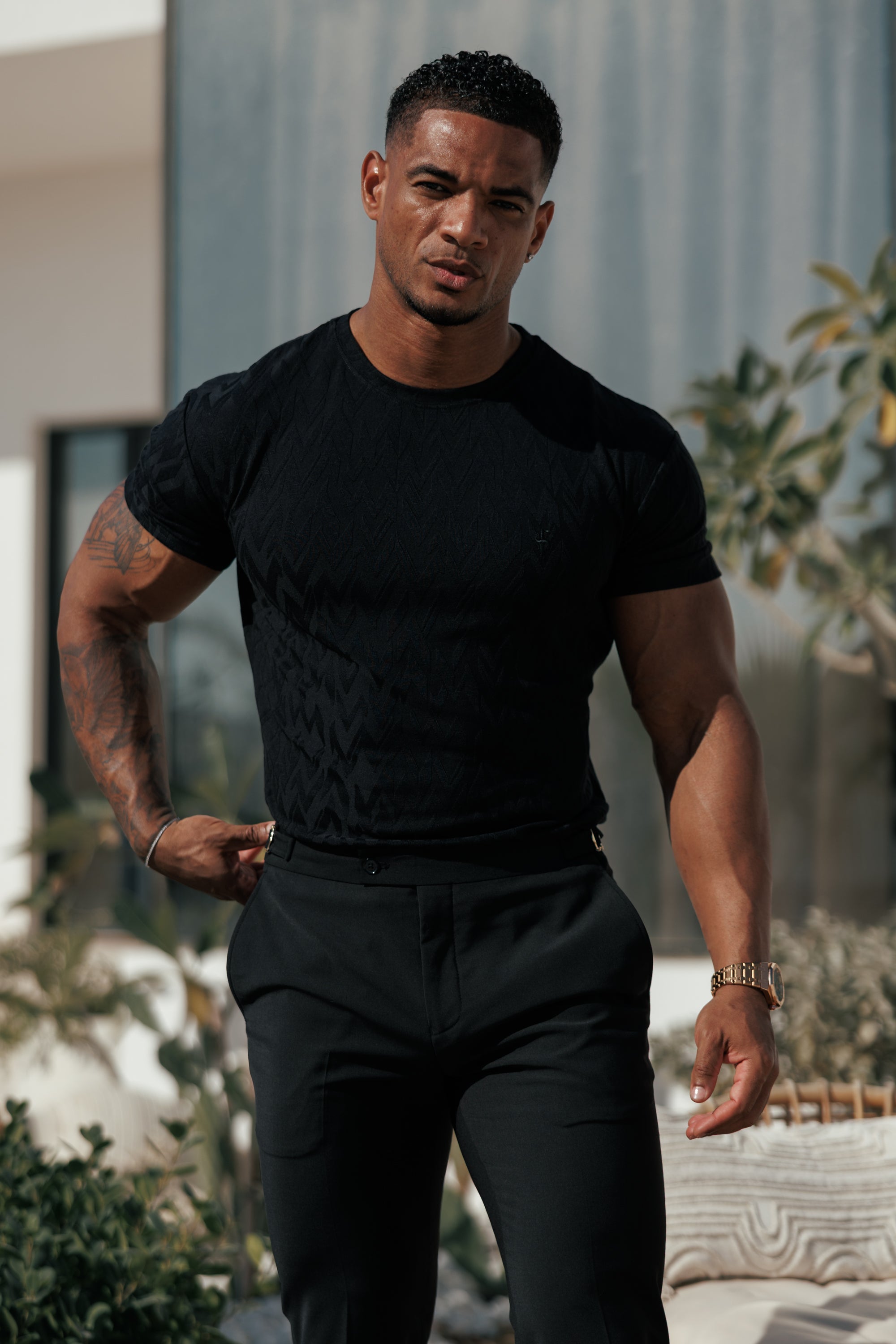 Regular Fit Jacquard Black Chevron T-Shirt - FSR046 (PRE ORDER 15TH JUNE)