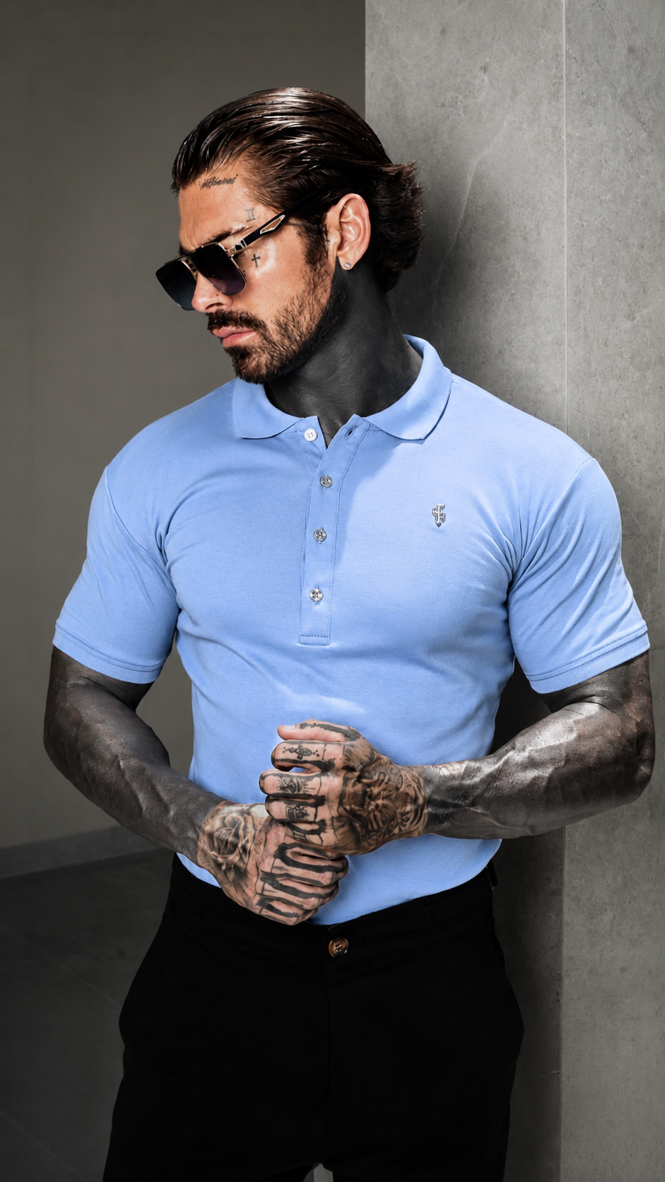 Classic Blue / Silver Pima Cotton Polo Short Sleeve - FSH1549