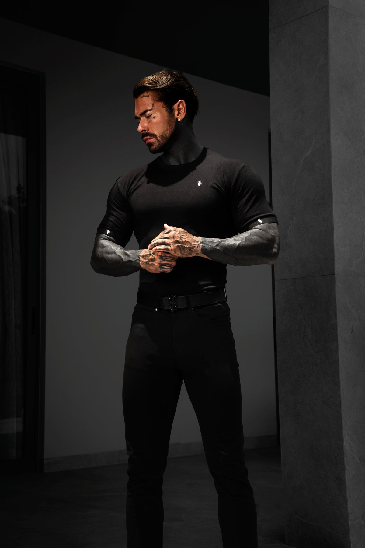 Classic Black Crew T Shirt with FS Elastic Sleeve Branding - FSH1559