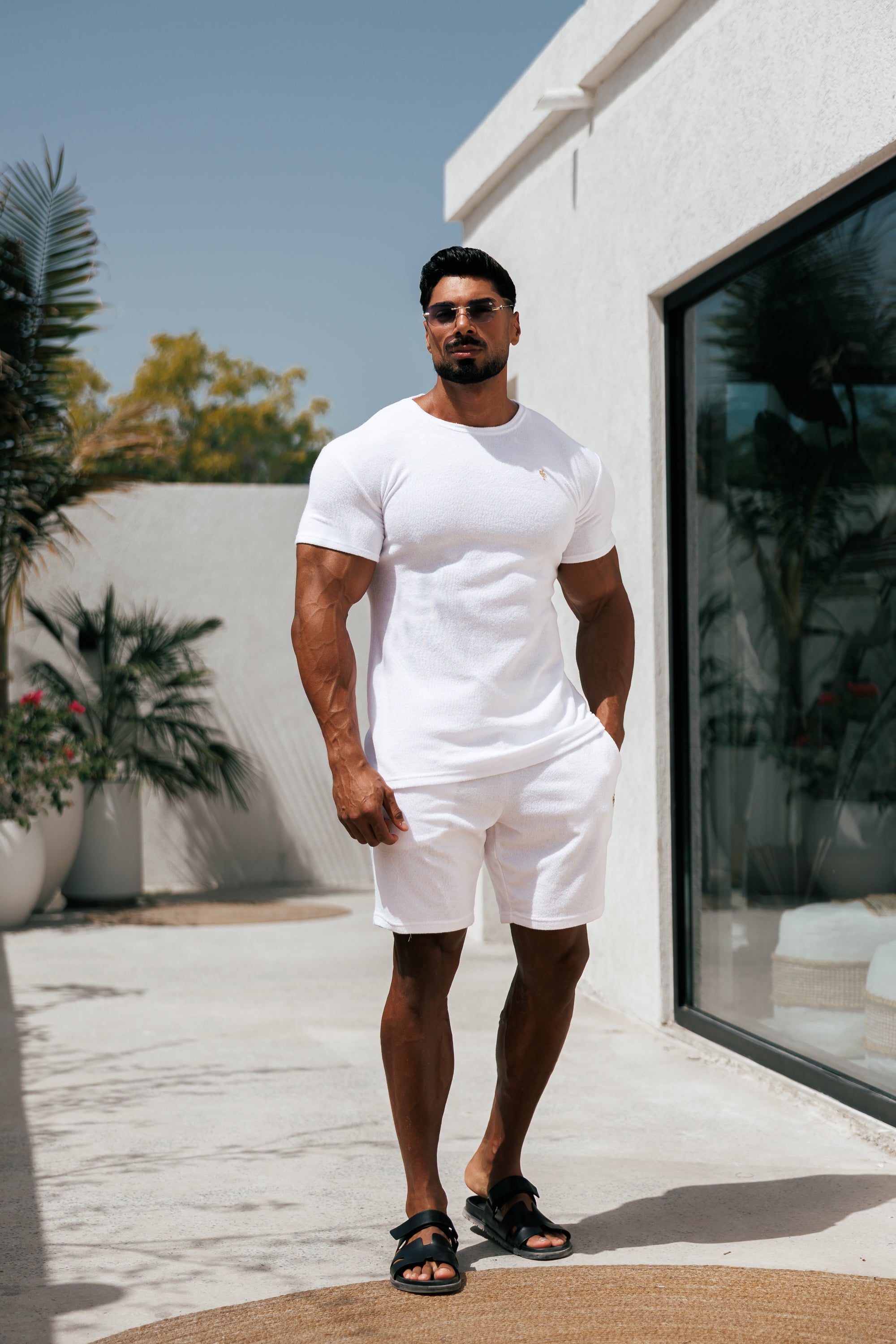 White / Gold Towelling Crew T Shirt - FSH1345 (PRE ORDER 16TH JUNE)