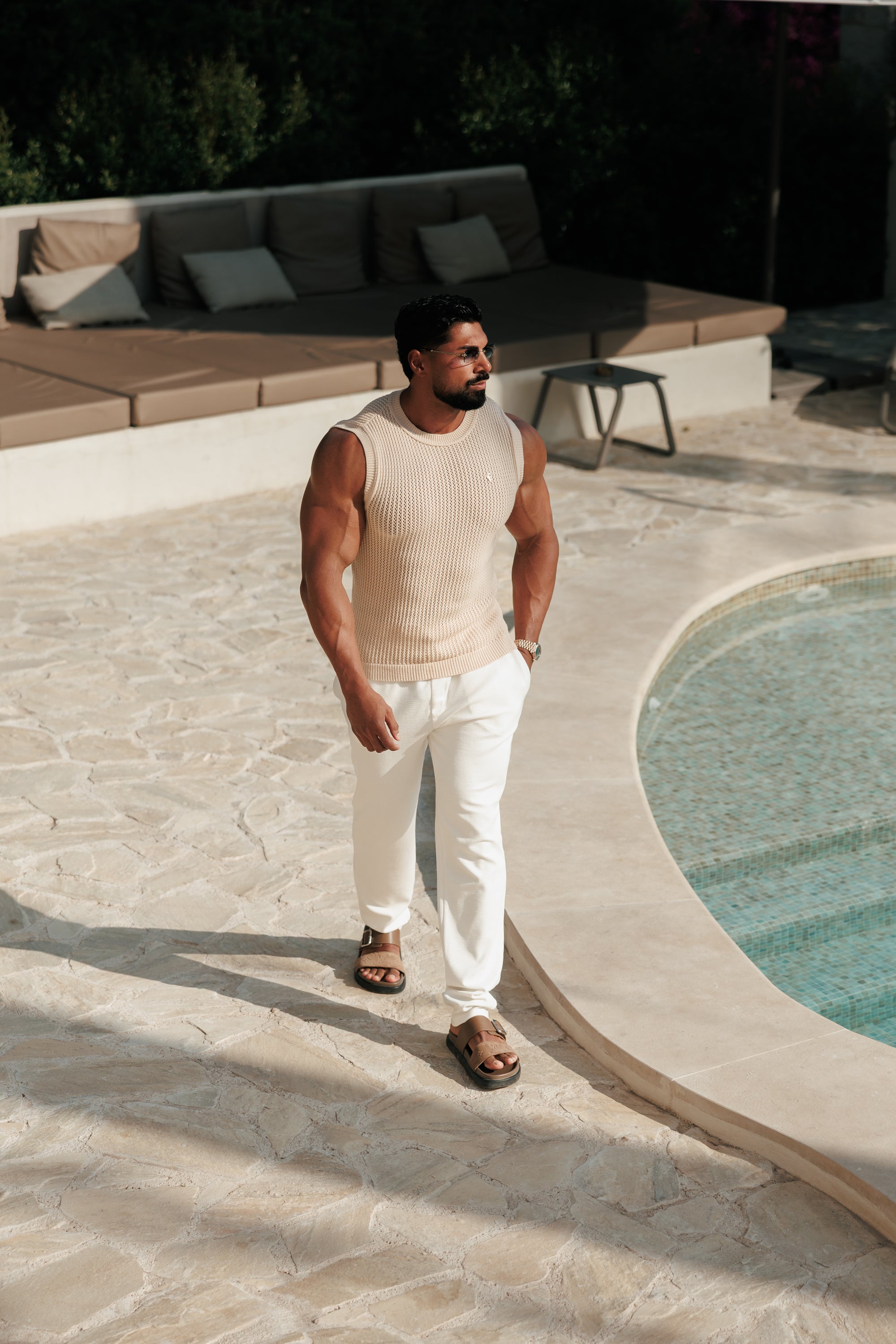 Beige / Gold Viscose Crochet Knitted Vest - FSJ163 (PRE ORDER 29TH JUNE)