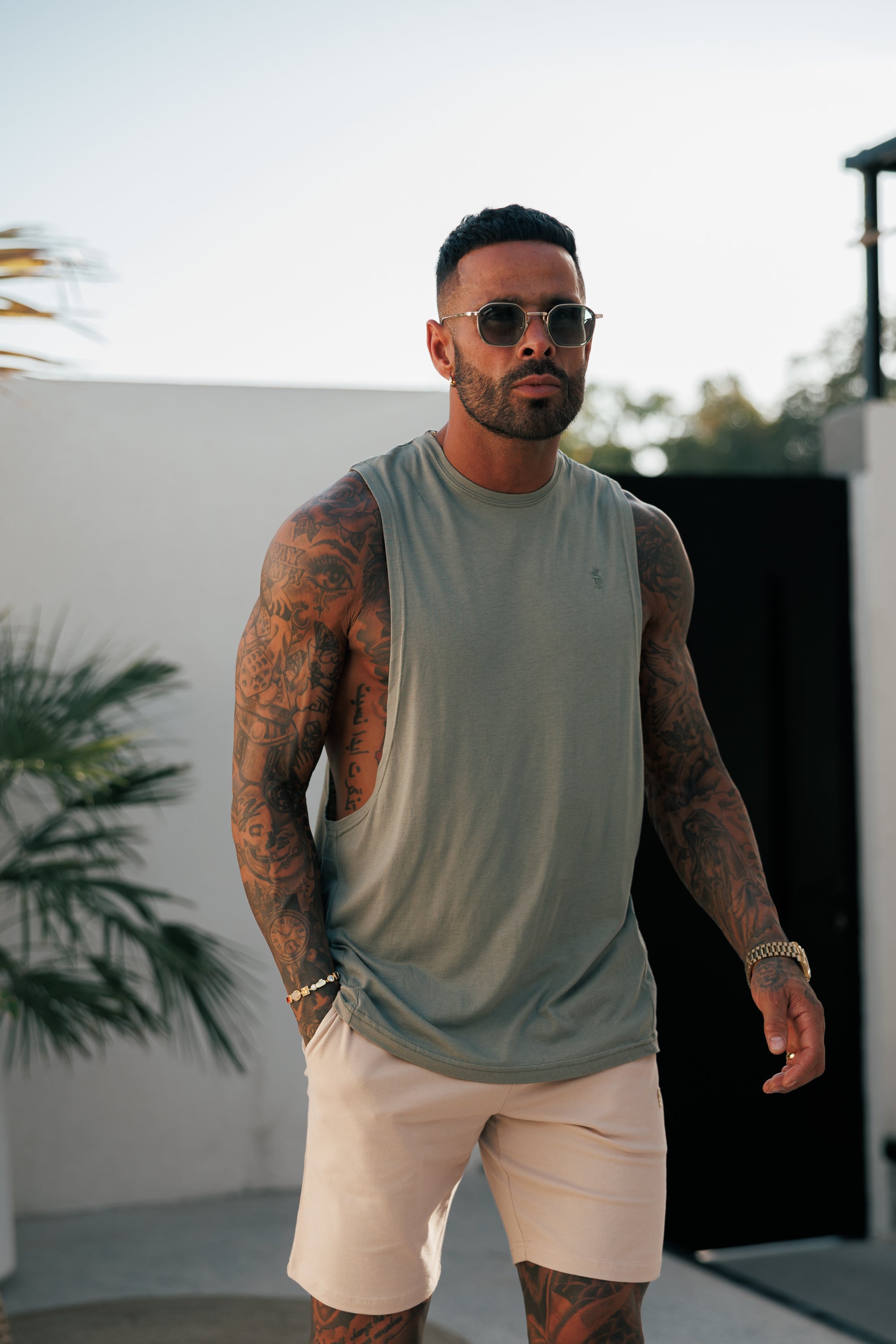 Classic Bamboo Dropped Armhole Olive Vest - FSH1341 (PRE ORDER 11TH JUNE)