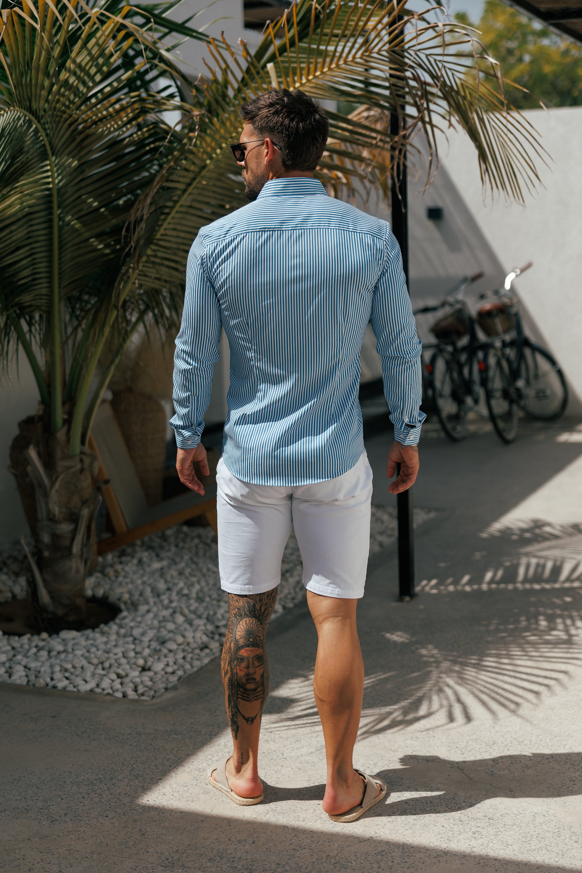 Super Slim Stretch Sateen Touch White / Blue Single Stripe Long Sleeve - FS1261 (PRE ORDER 28TH AUGUST)