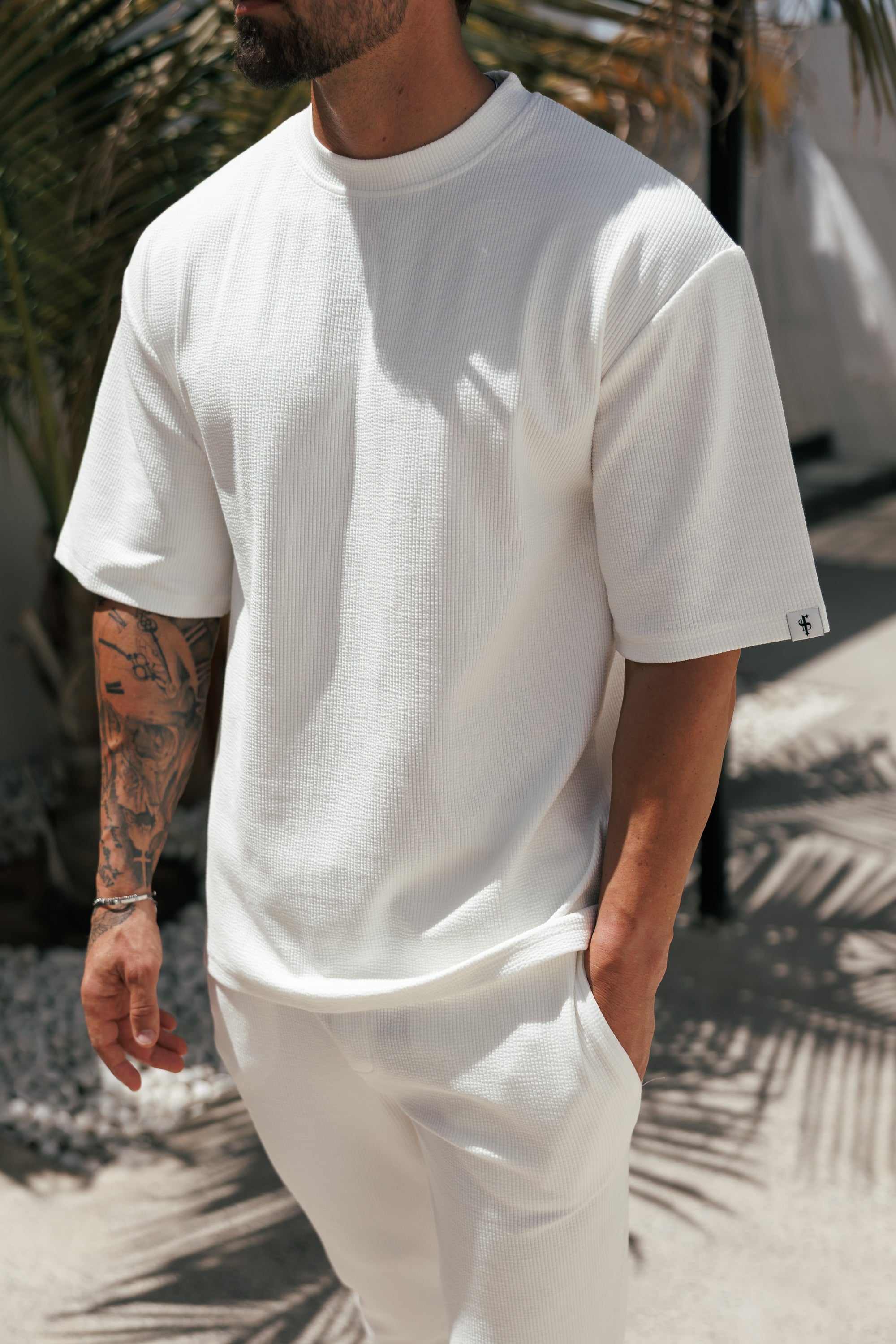 Jersey Cord White Oversized T-Shirt - FSR101 (PRE ORDER 12TH JUNE)