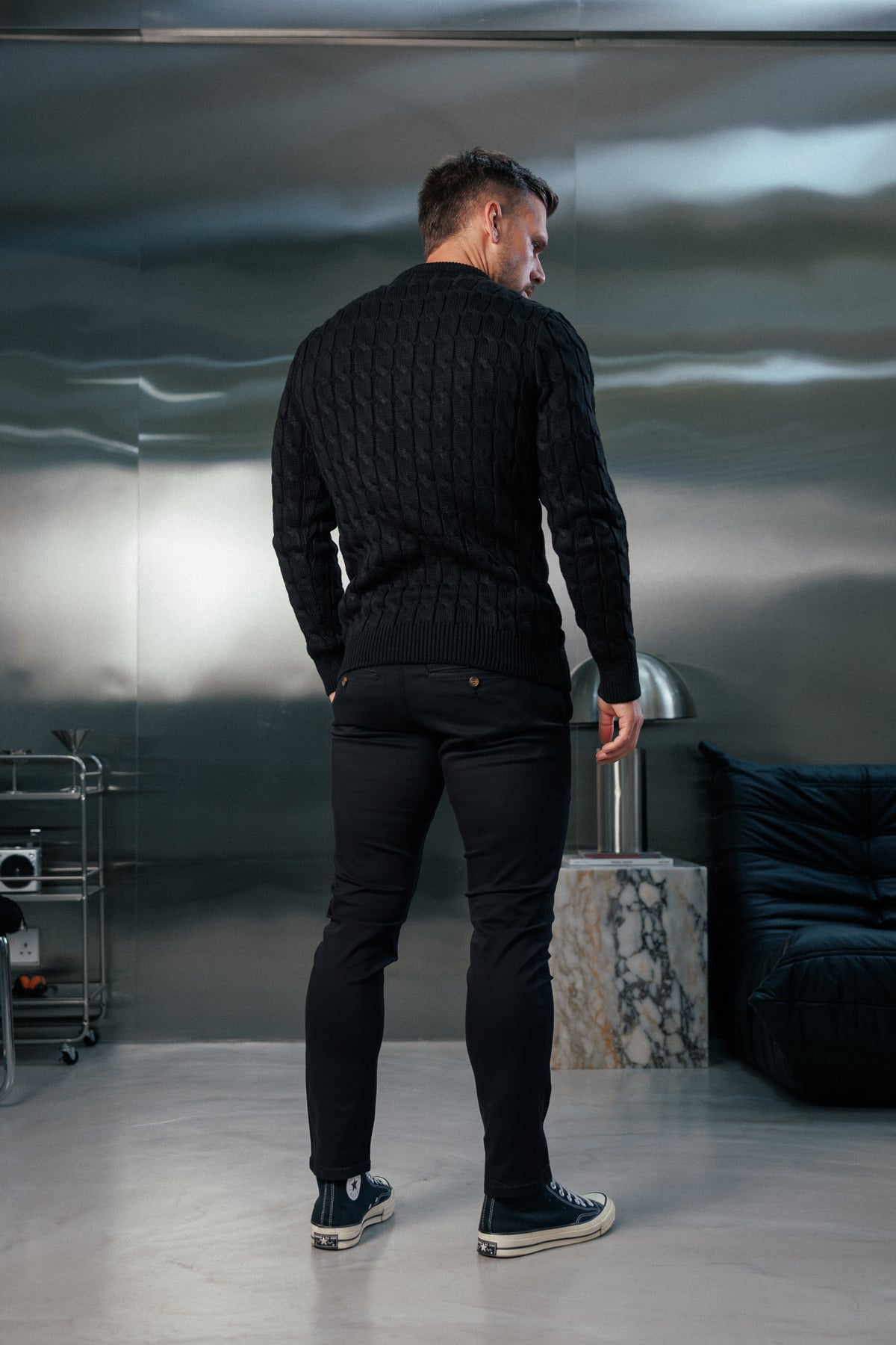 Chunky Cable Weave Knit Black Jumper - FSA055