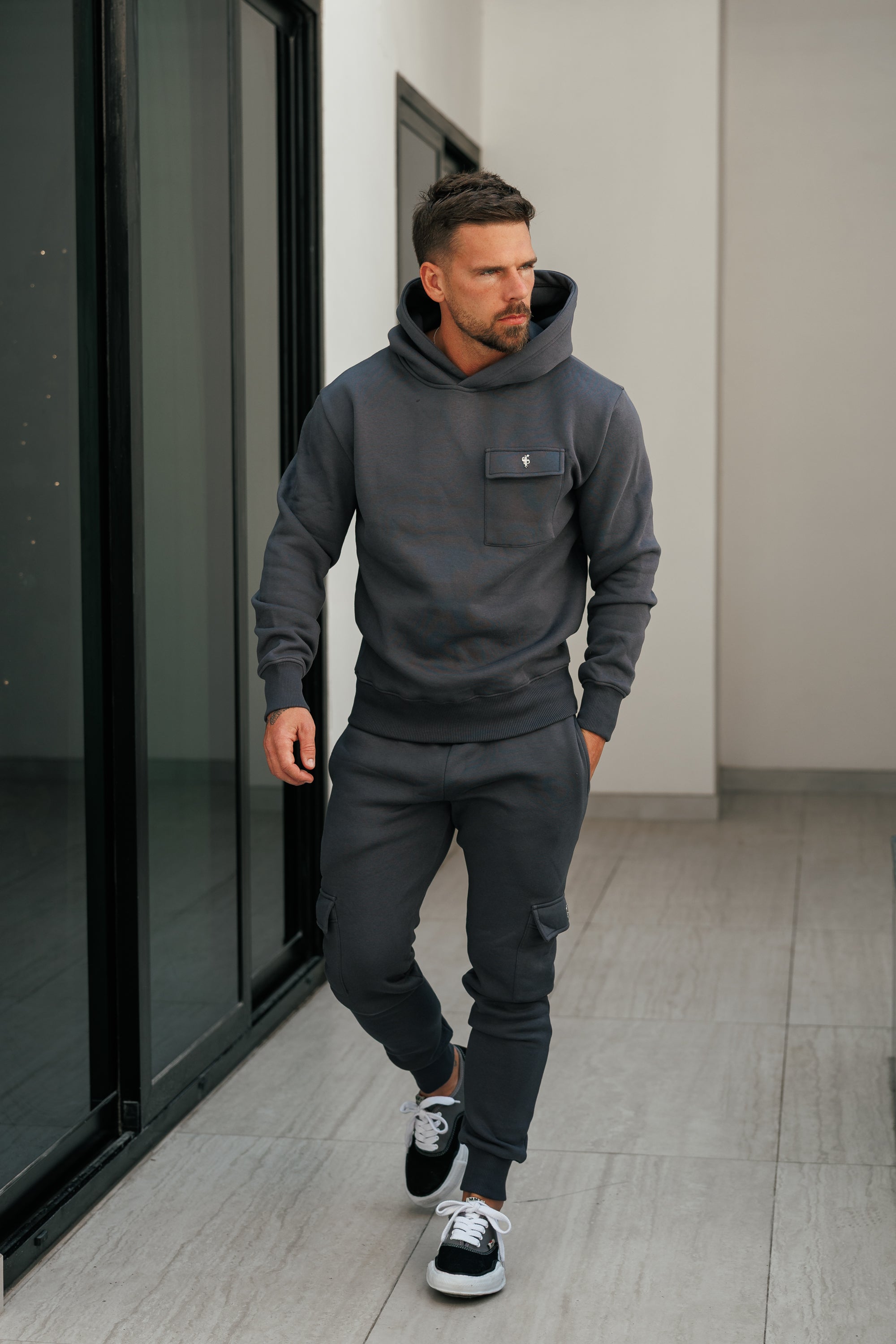 Charcoal / Silver Cargo Tracksuit Bottoms - FSR035 (PRE ORDER 24TH AUGUST)