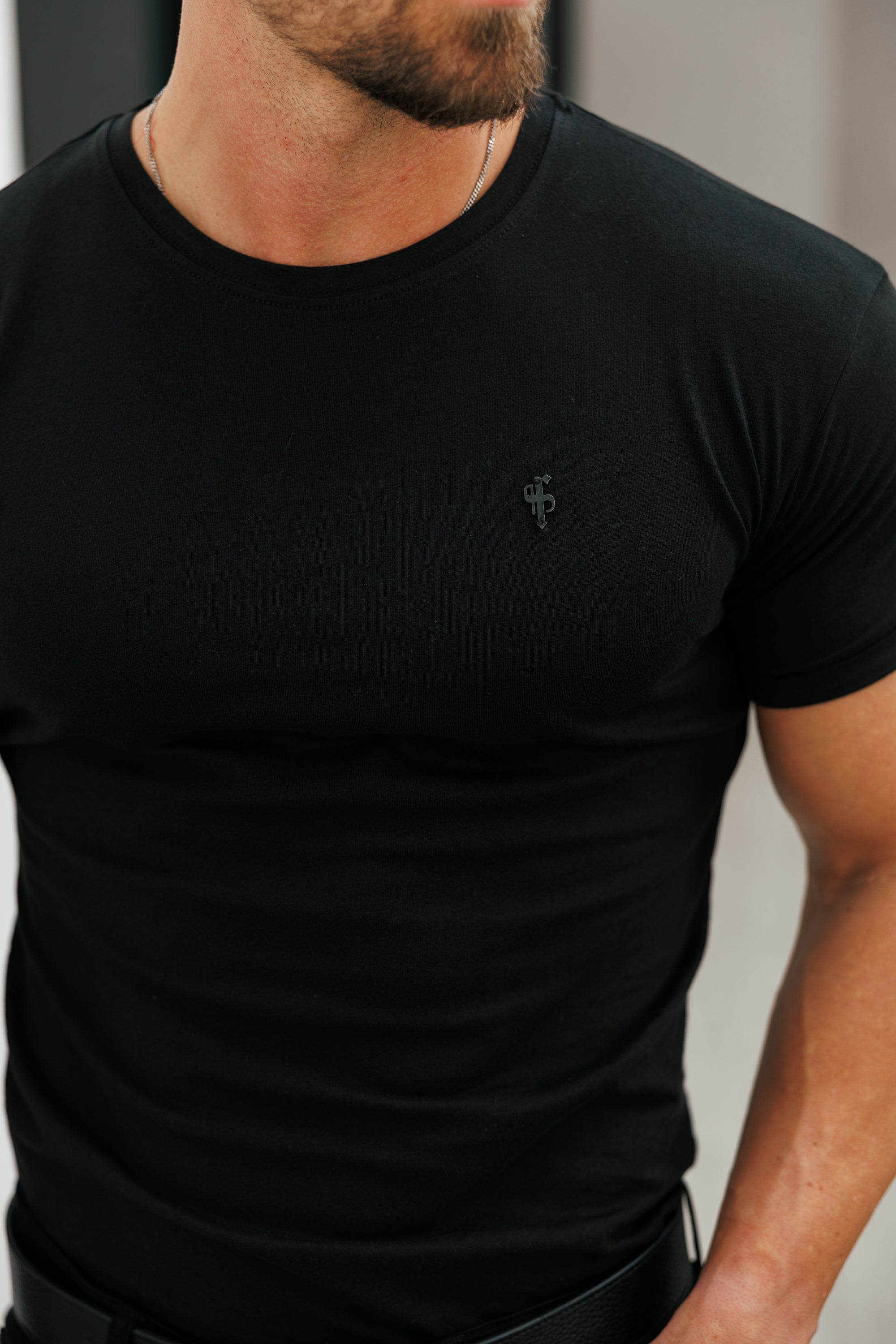 Black Crew Tshirt with Black Metal Emblem Decal FSH1454 (PRE ORDER 11TH MAY)