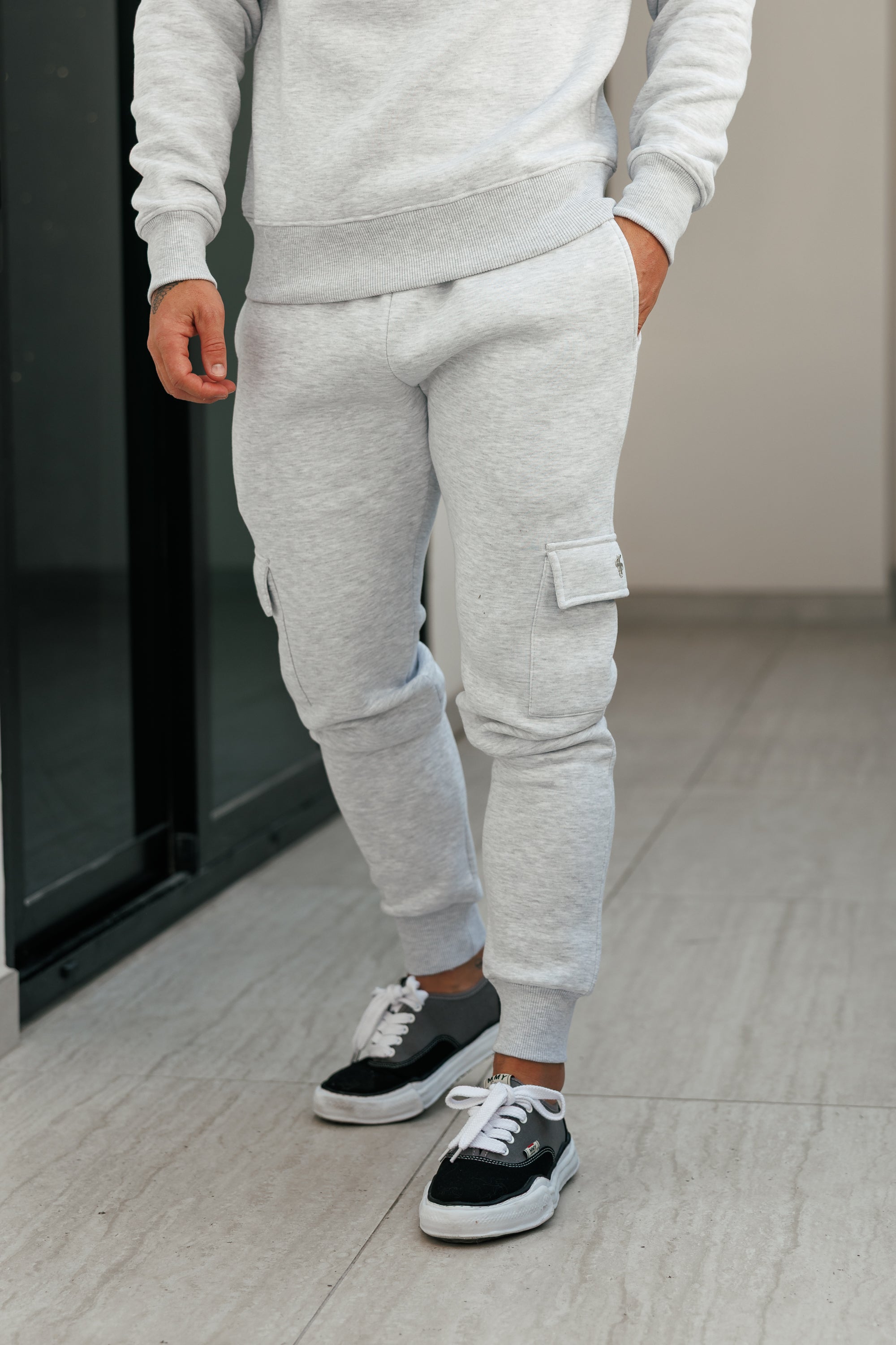 Grey Melange / Silver Cargo Tracksuit Bottoms - FSR033 (PRE ORDER 24TH AUGUST)