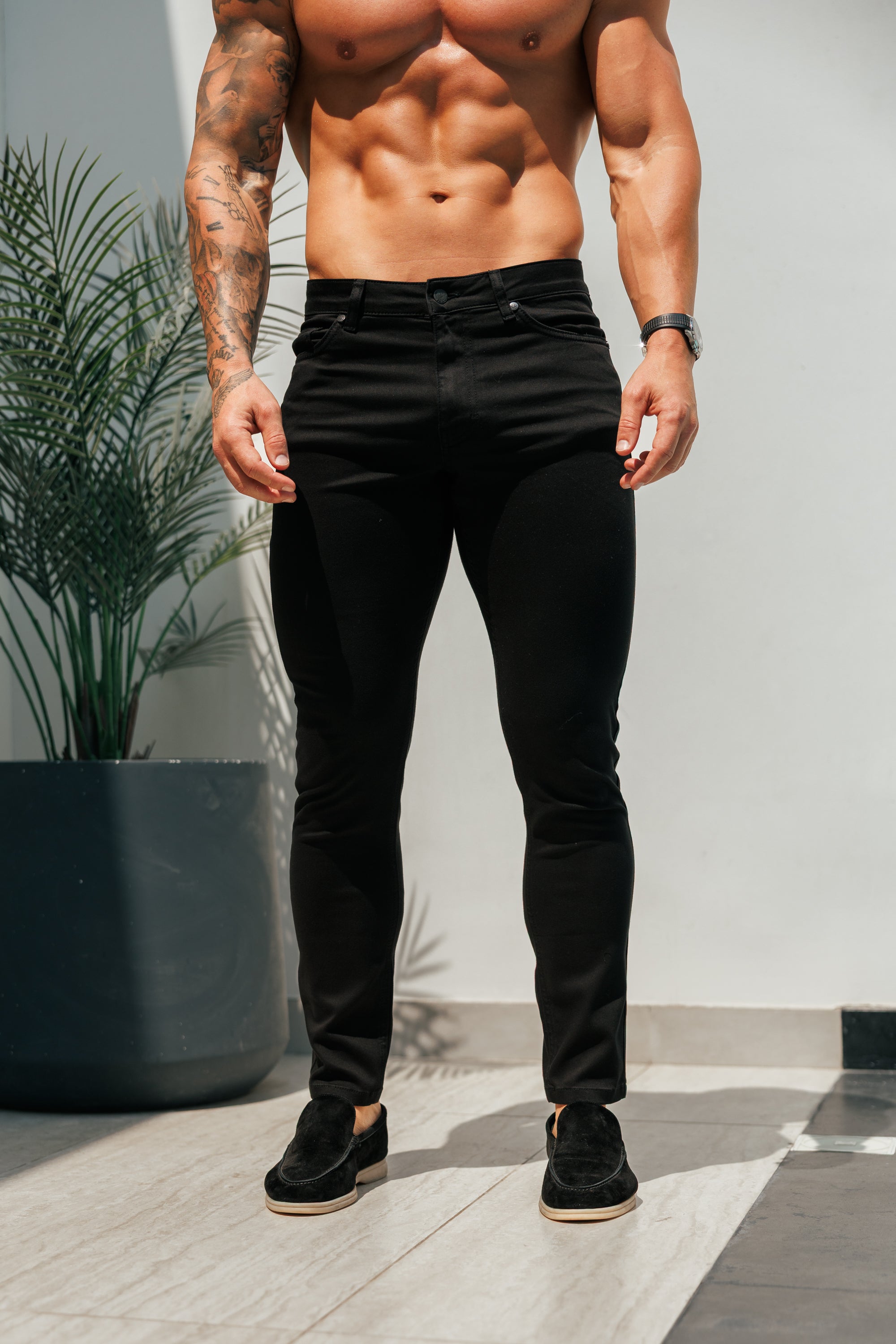 Slim Stretch Black Relaxed Sateen Trousers - FSH1302 (PRE ORDER 31ST AUGUST)