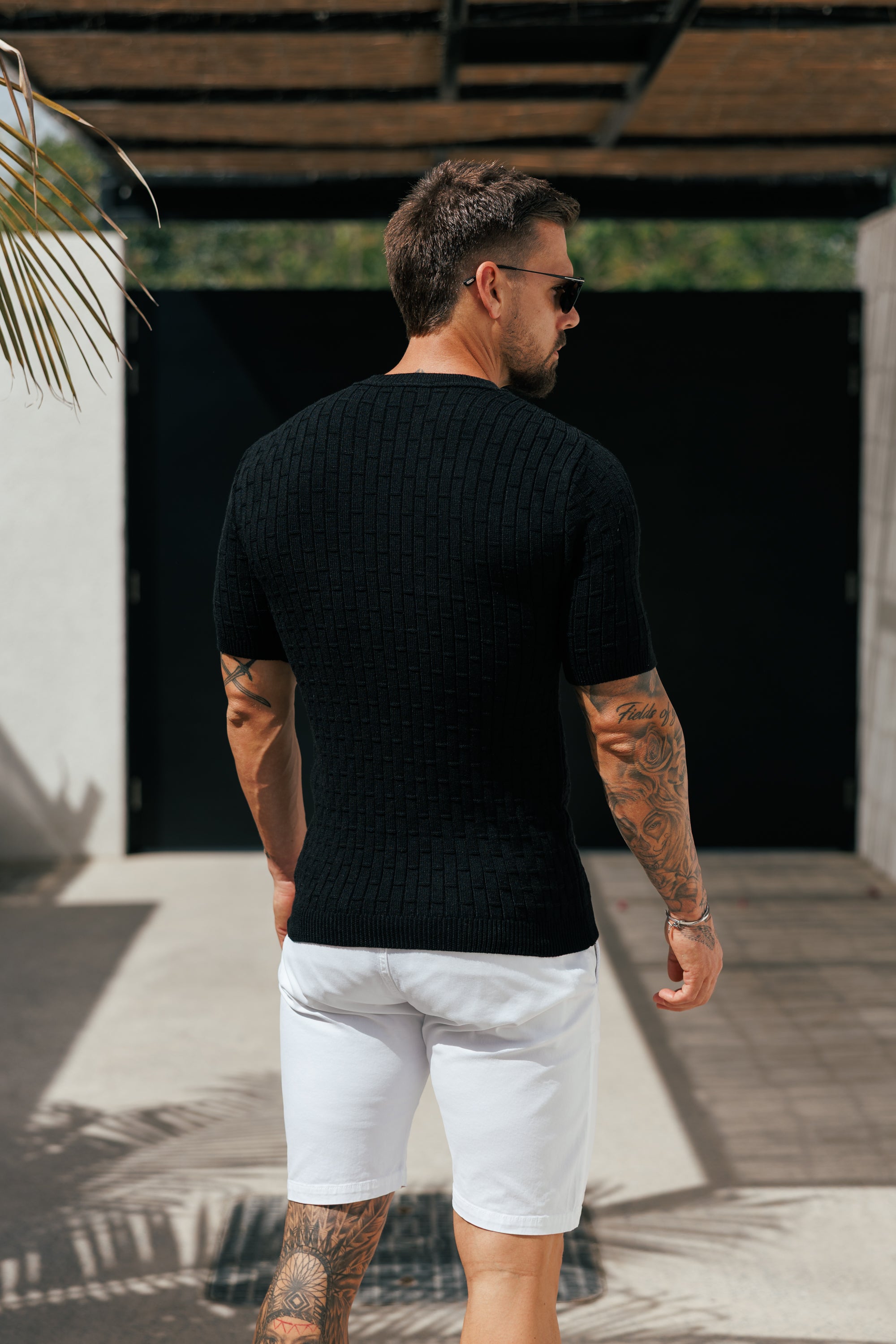 Black Viscose Knitted Short Sleeve T-Shirt - FSJ162