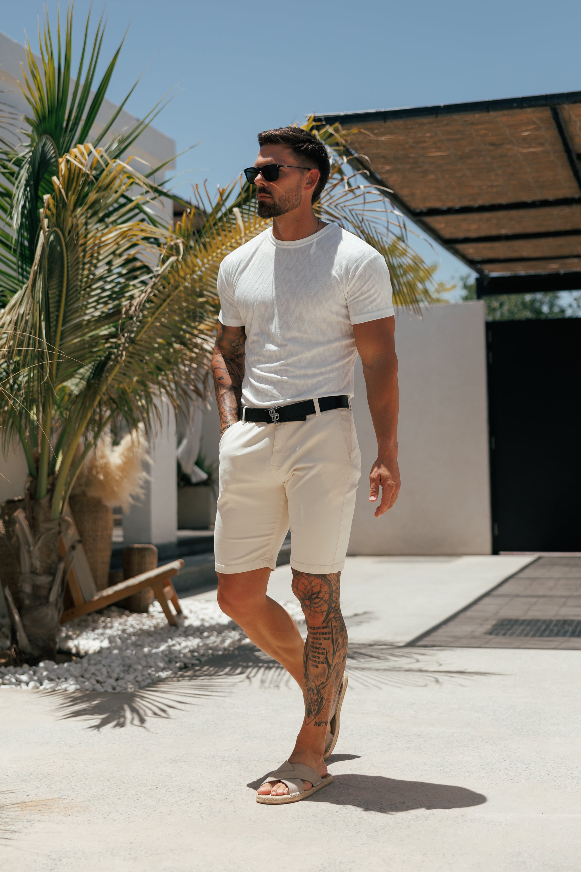 Regular Fit Jacquard White Chevron T-Shirt - FSR066