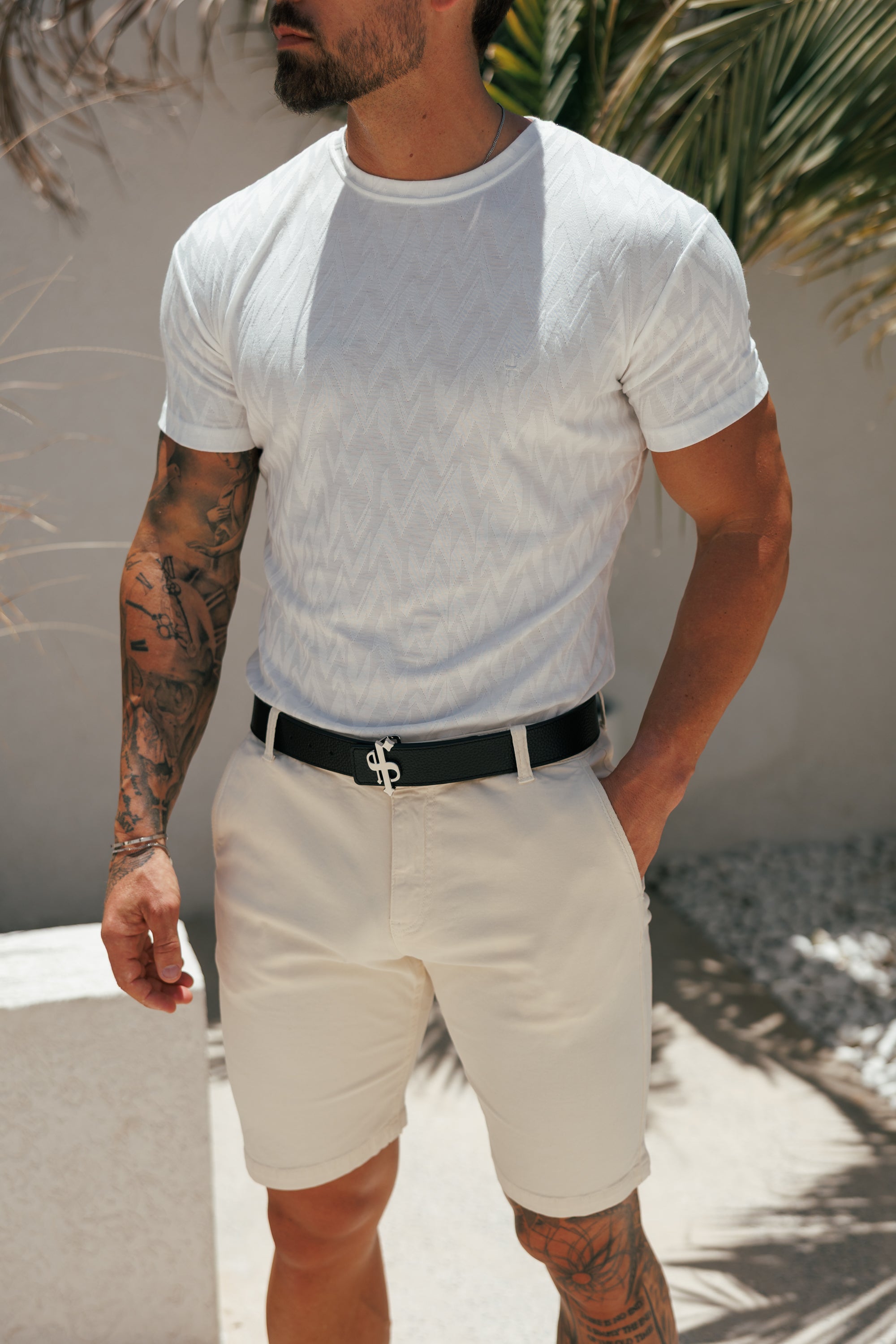 Regular Fit Jacquard White Chevron T-Shirt - FSR066 (PRE ORDER 29TH MAY)