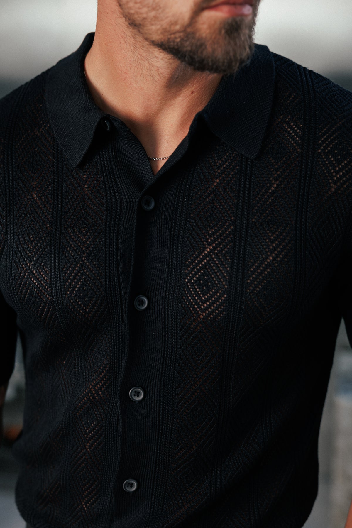Black Diamond Stripe Perforated Shirt Short Sleeve - FSA022