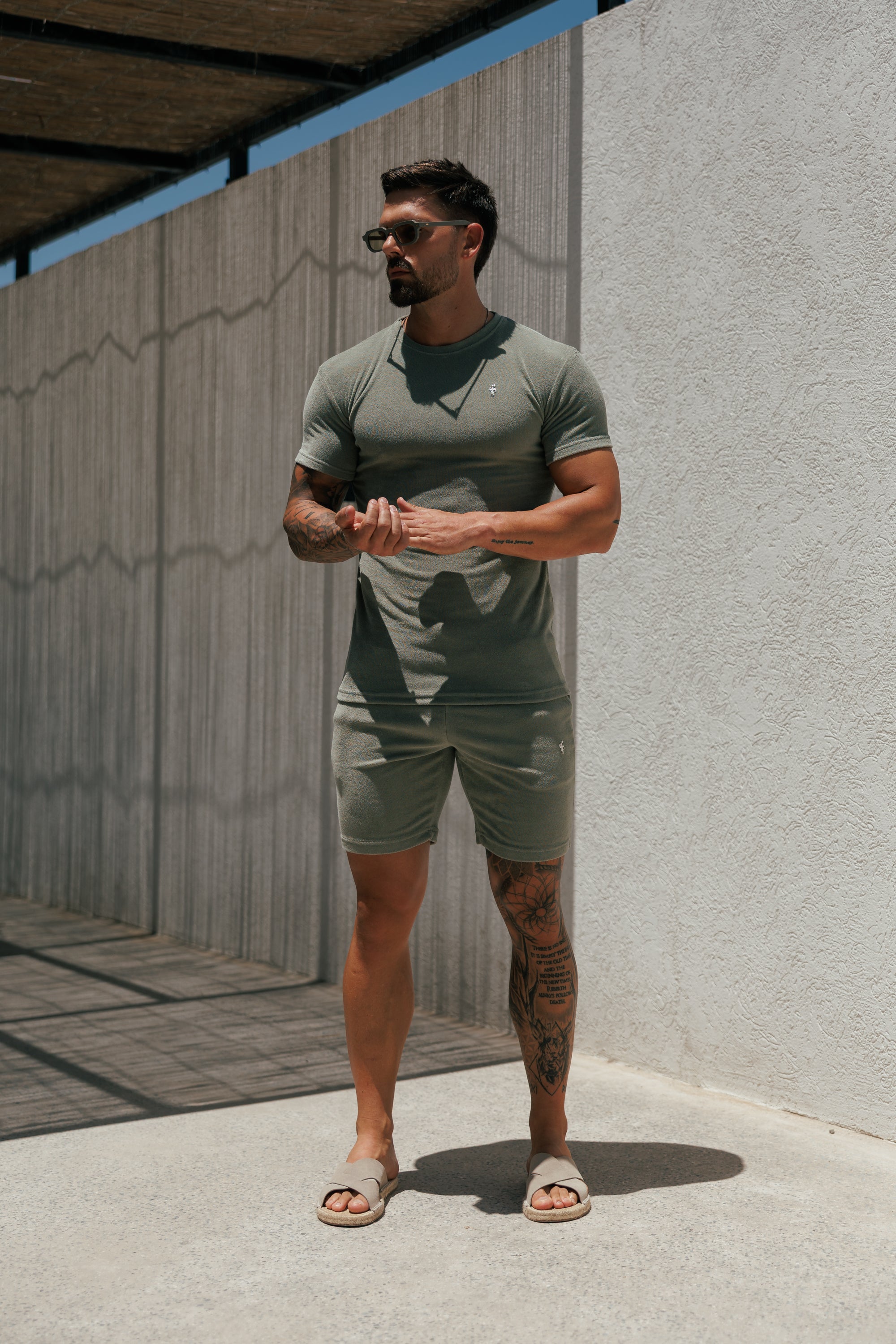 Olive Towelling Crew T Shirt - FSH1473