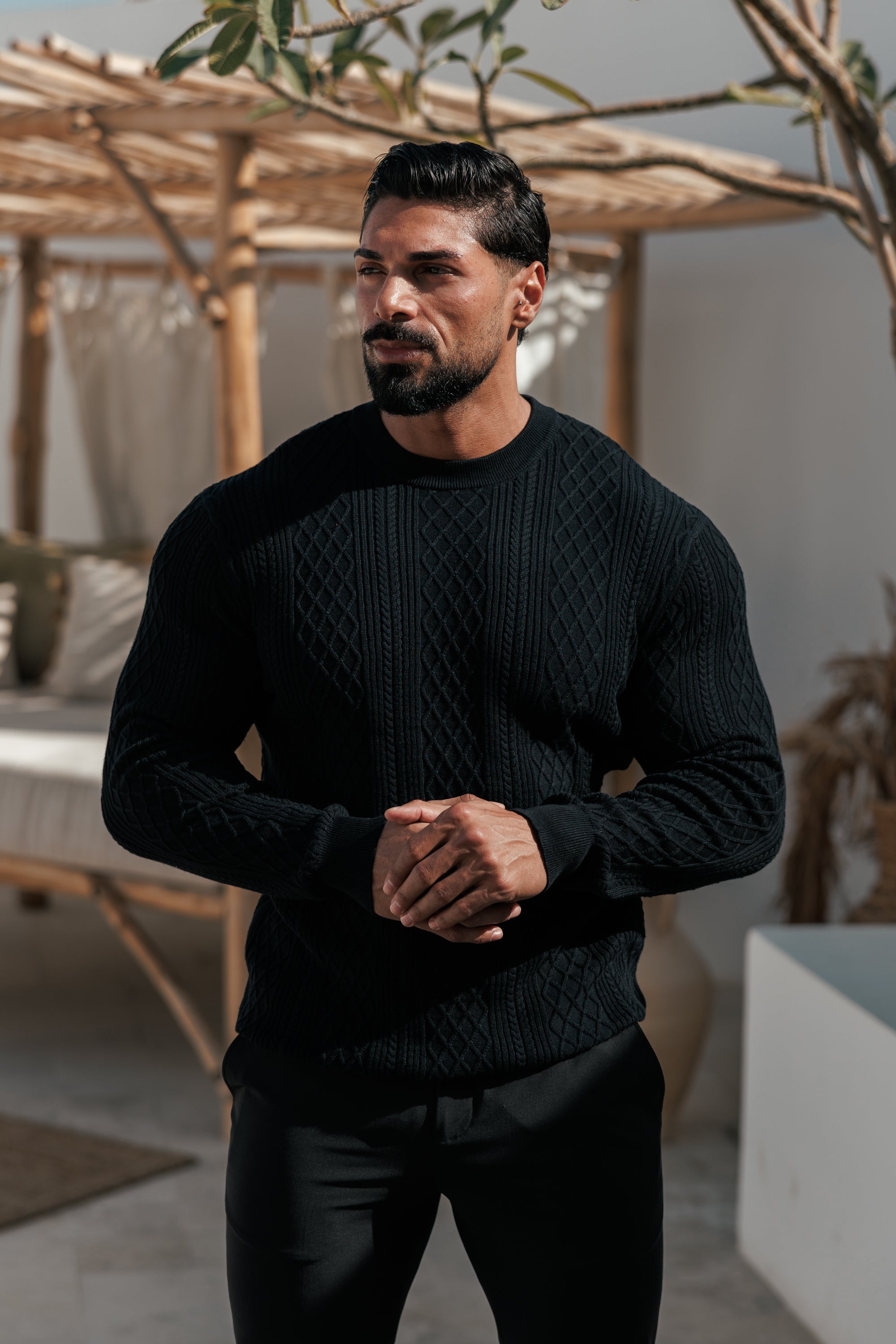 Fine Knit Diamond Black Jumper Long Sleeve - FSA006