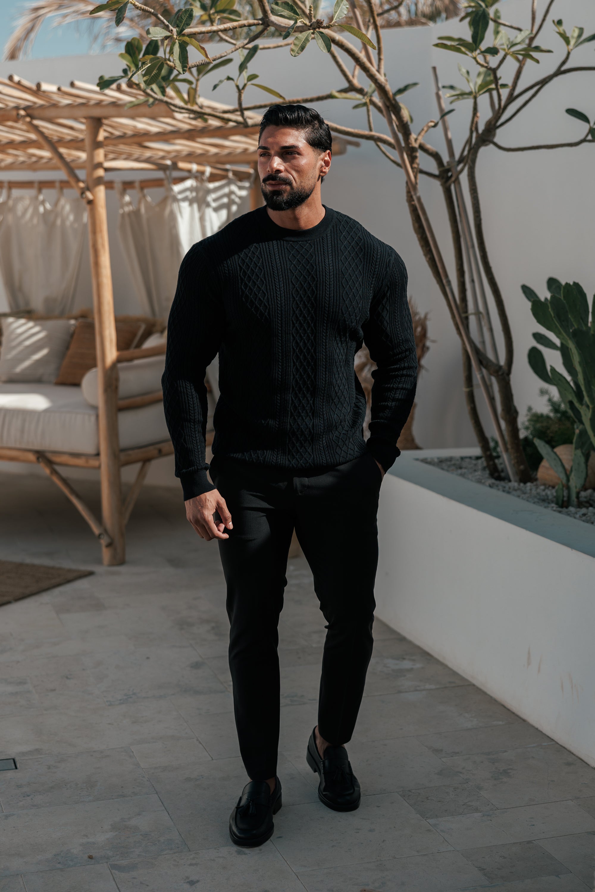 Fine Knit Diamond Black Jumper Long Sleeve - FSA006