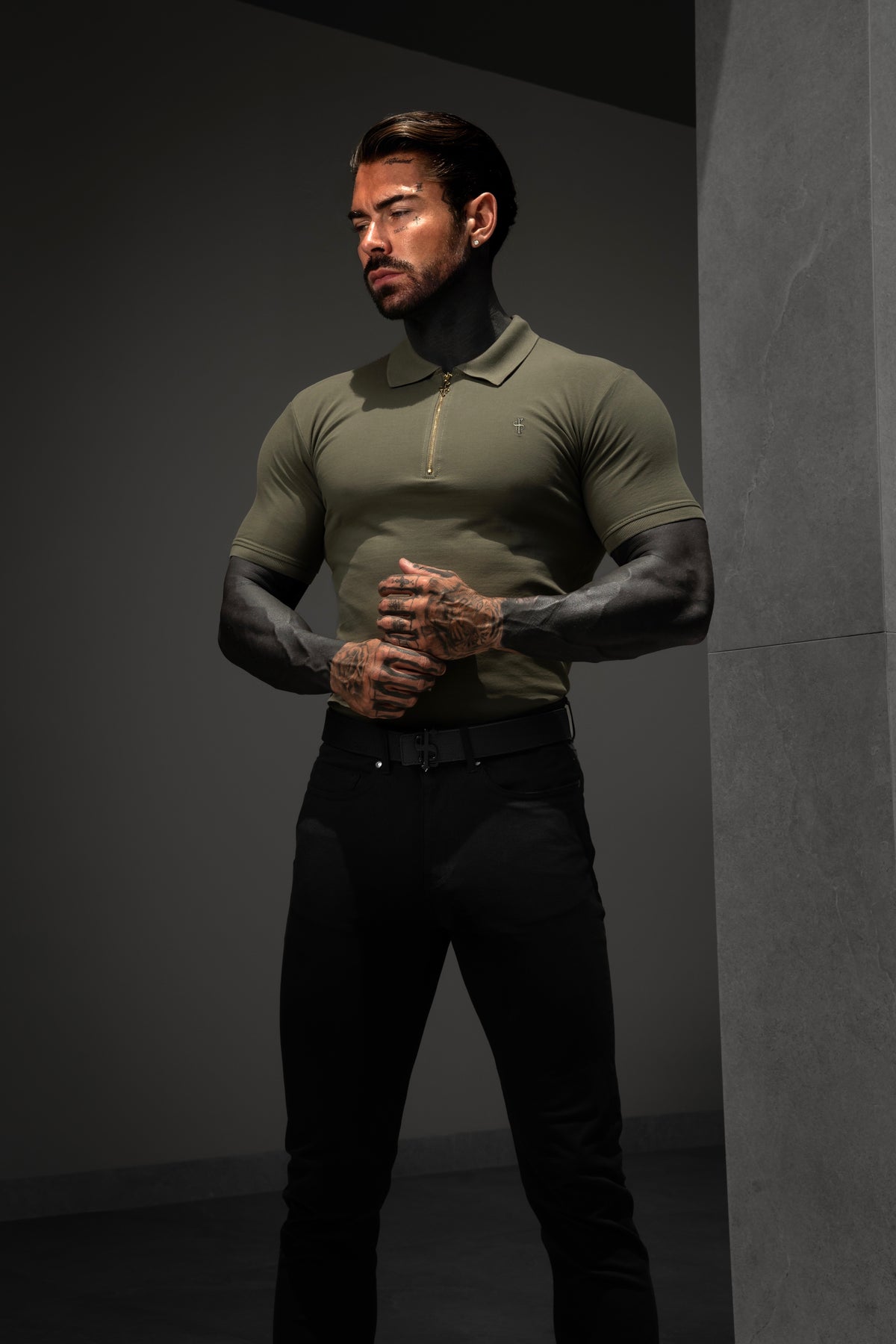 Classic Olive and Gold Zipped Polo Shirt - FSH1525
