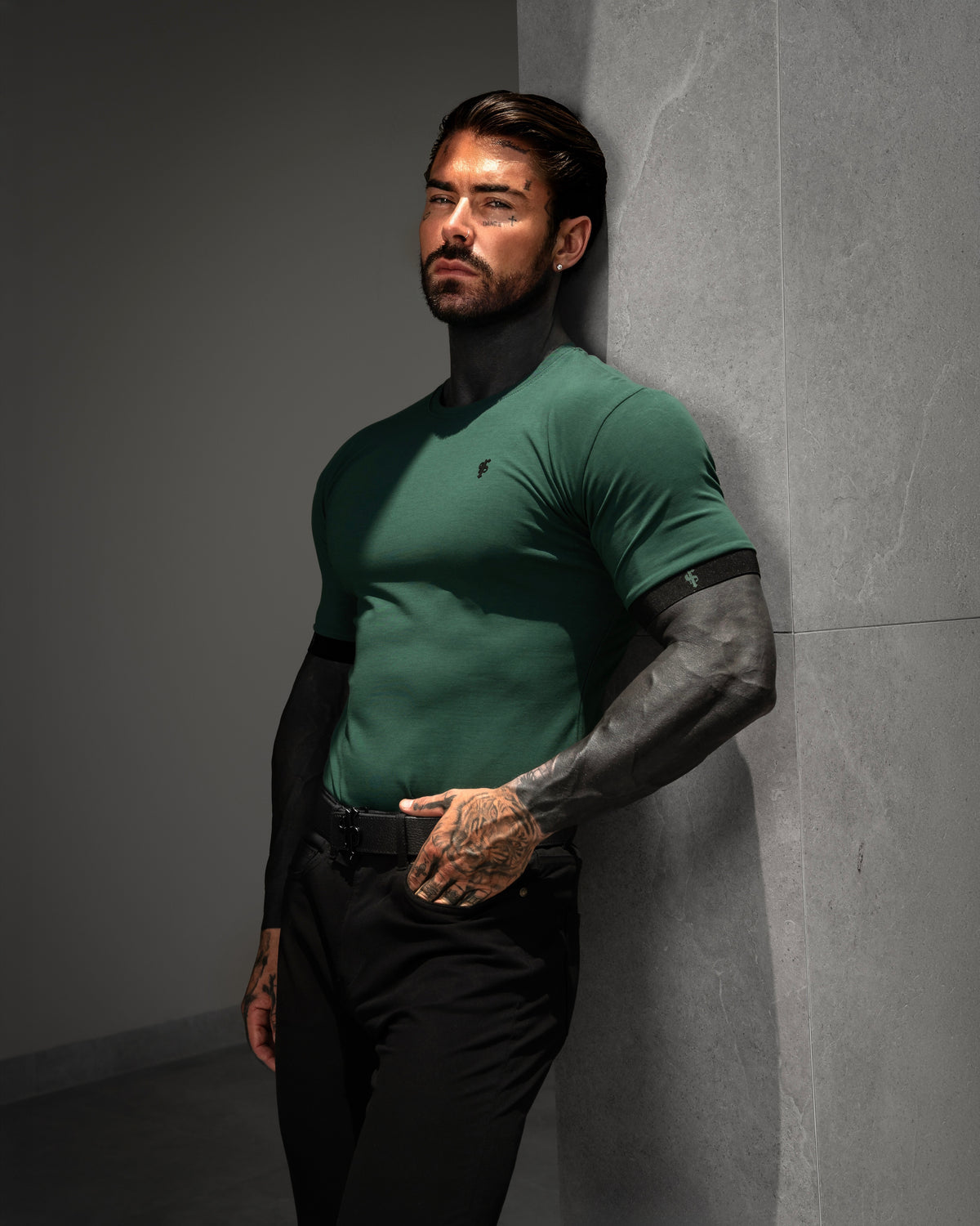 Classic Forest Green Crew T Shirt with FS Elastic Sleeve Branding - FSH1563